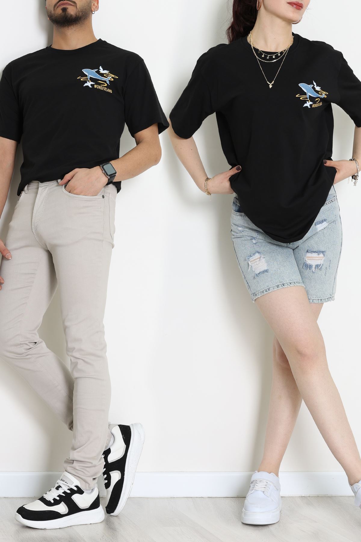 Kompakt Penye Unisex Tişört Siyahsarı - 55064.1872.