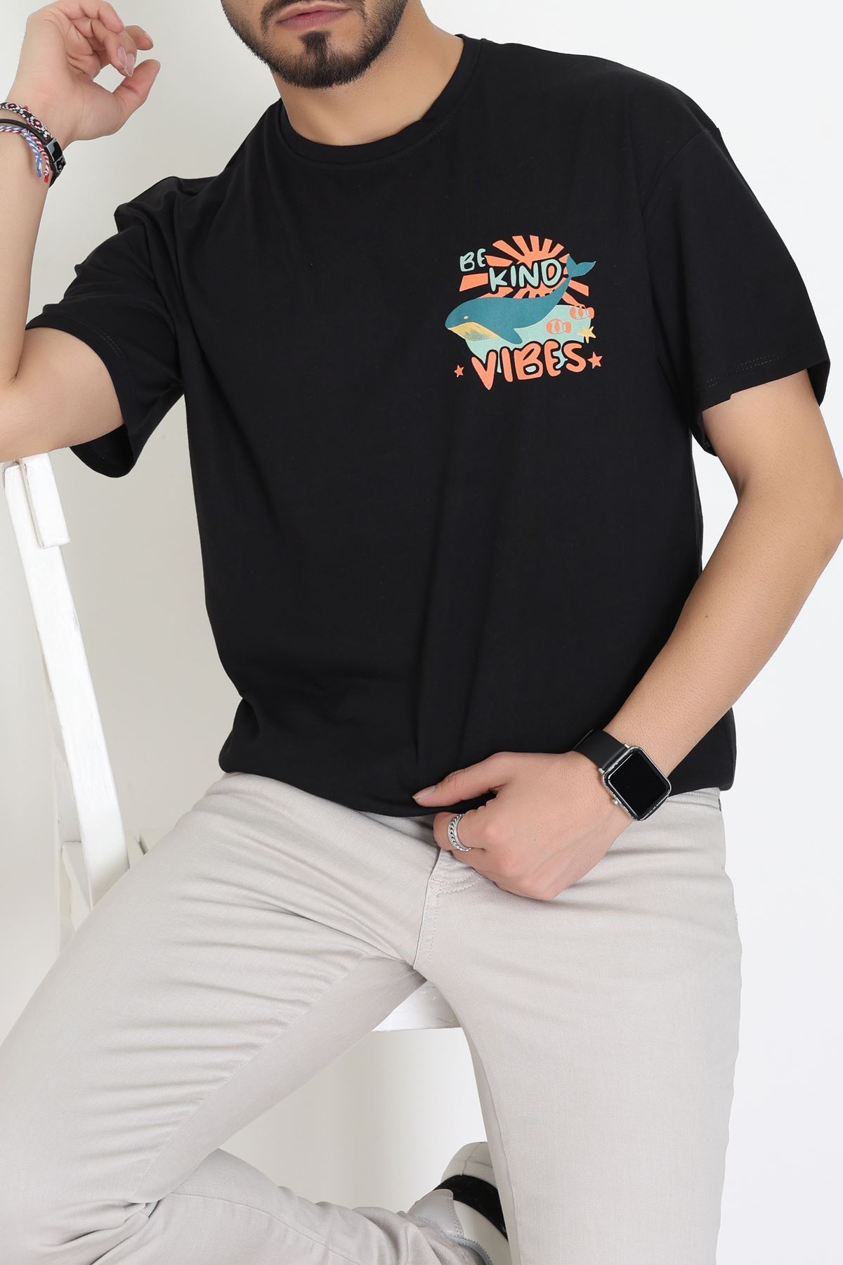 Kompakt Penye Unisex Tişört Siyahoranj - 55064.1872.