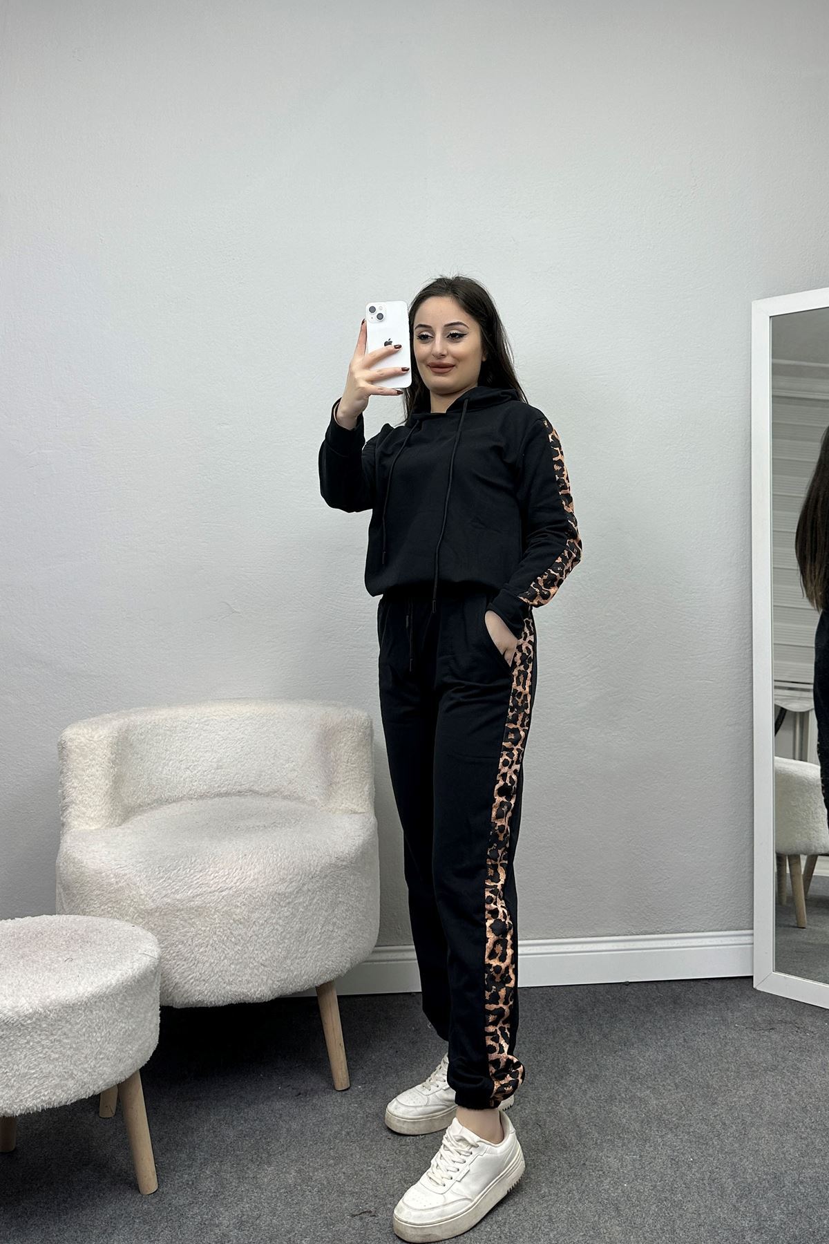 Leopar Garnili Eşofman Takım Siyah - 20112.1857.