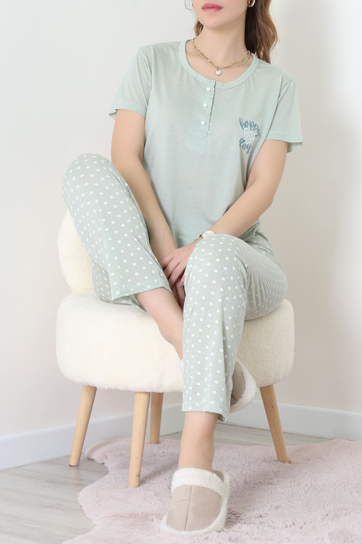 Viskon Kumaş Kısa Kol Pijama Takımı Mint1 - 31859.2123.