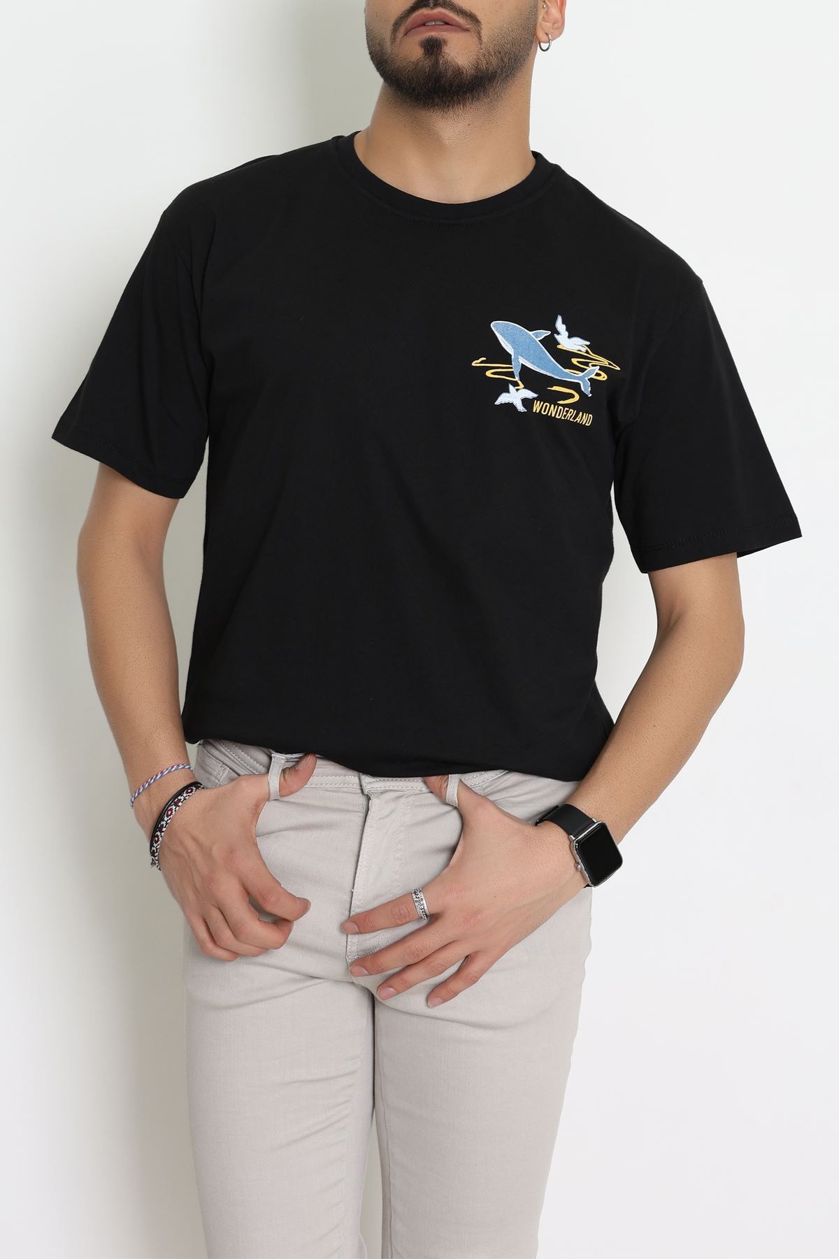 Kompakt Penye Unisex Tişört Siyahsarı - 55064.1872.