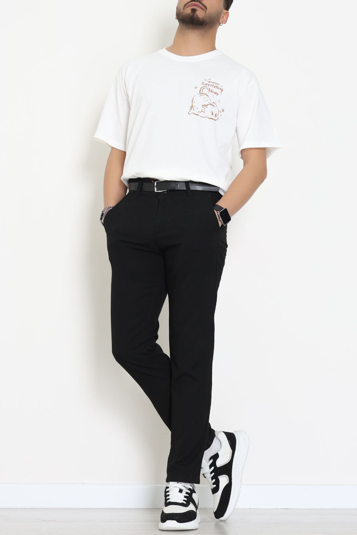 Kompakt Penye Unisex Tişört Beyazkahve - 55064.1872.