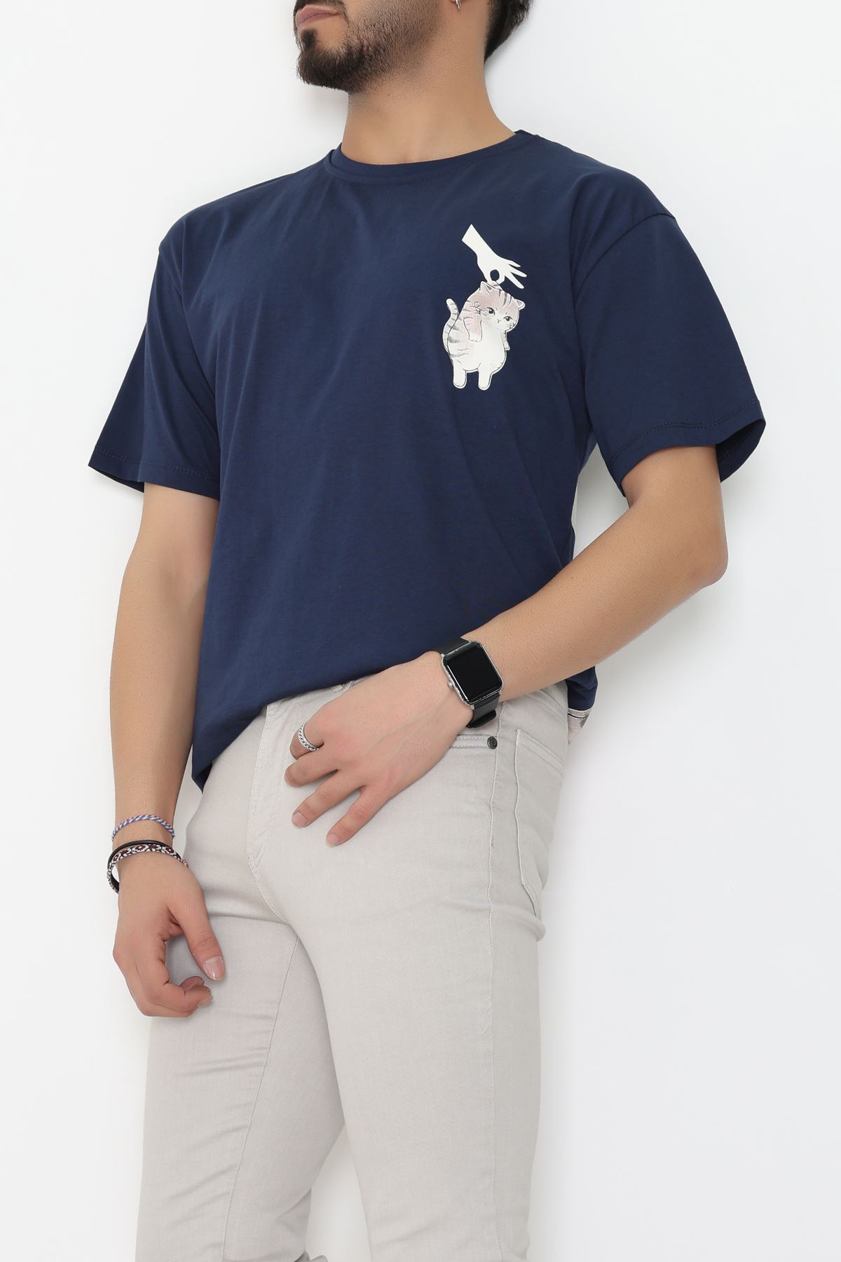 Kompakt Penye Unisex Tişört Lacivertkrem - 55064.1872.