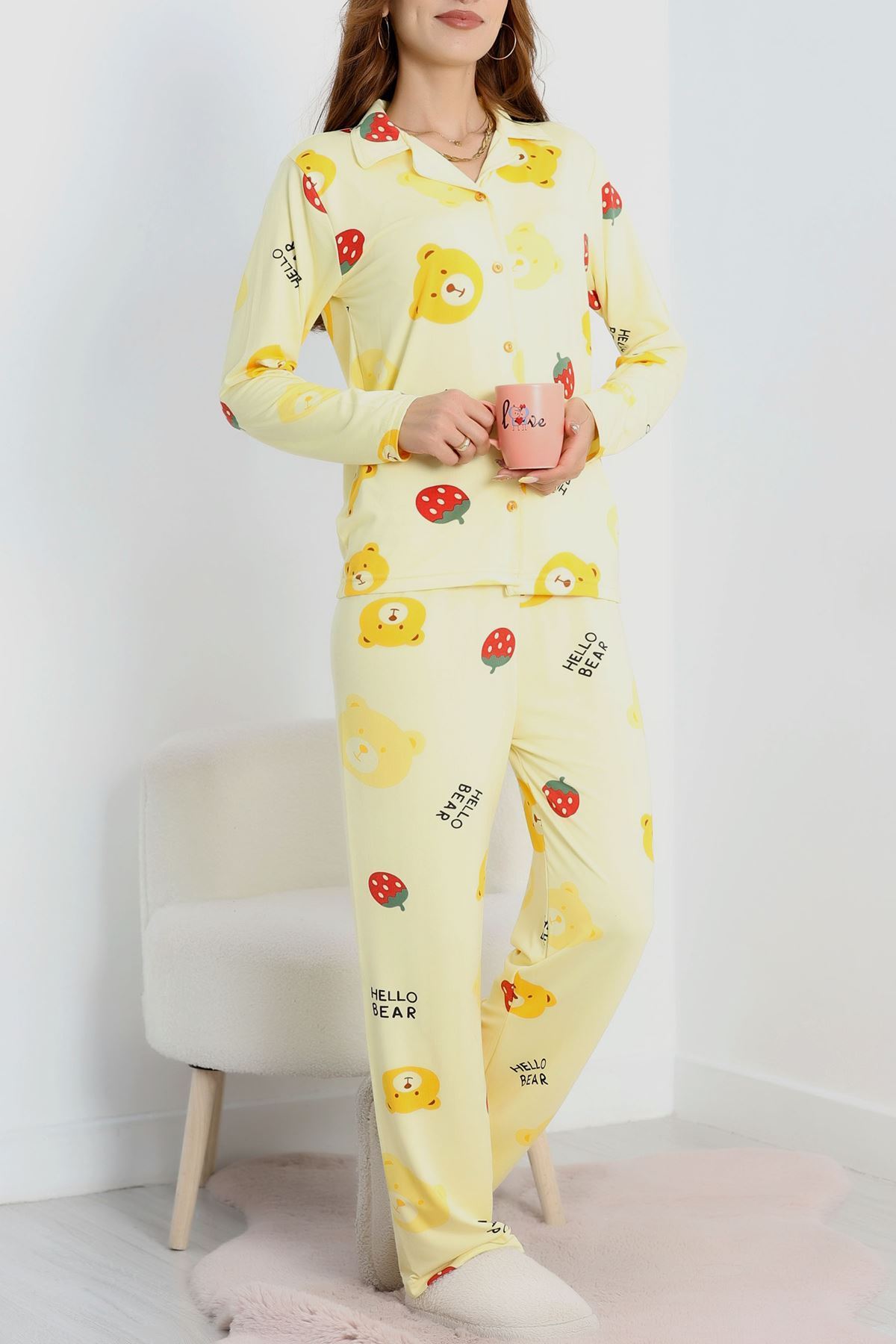 Soft Milan Düğmeli Pijama Takımı Sarı - 7511.1287.