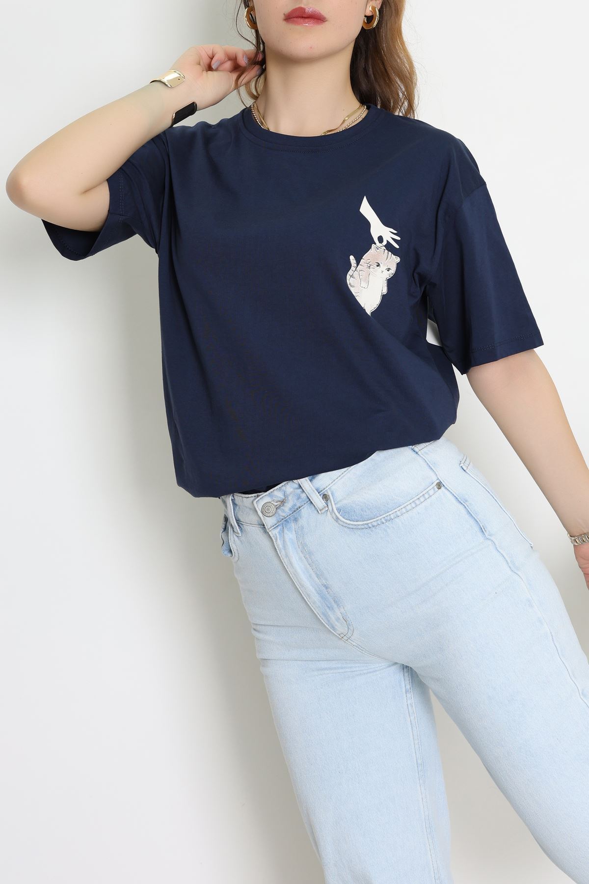 Kompakt Penye Unisex Tişört Lacivertkrem - 55064.1872.