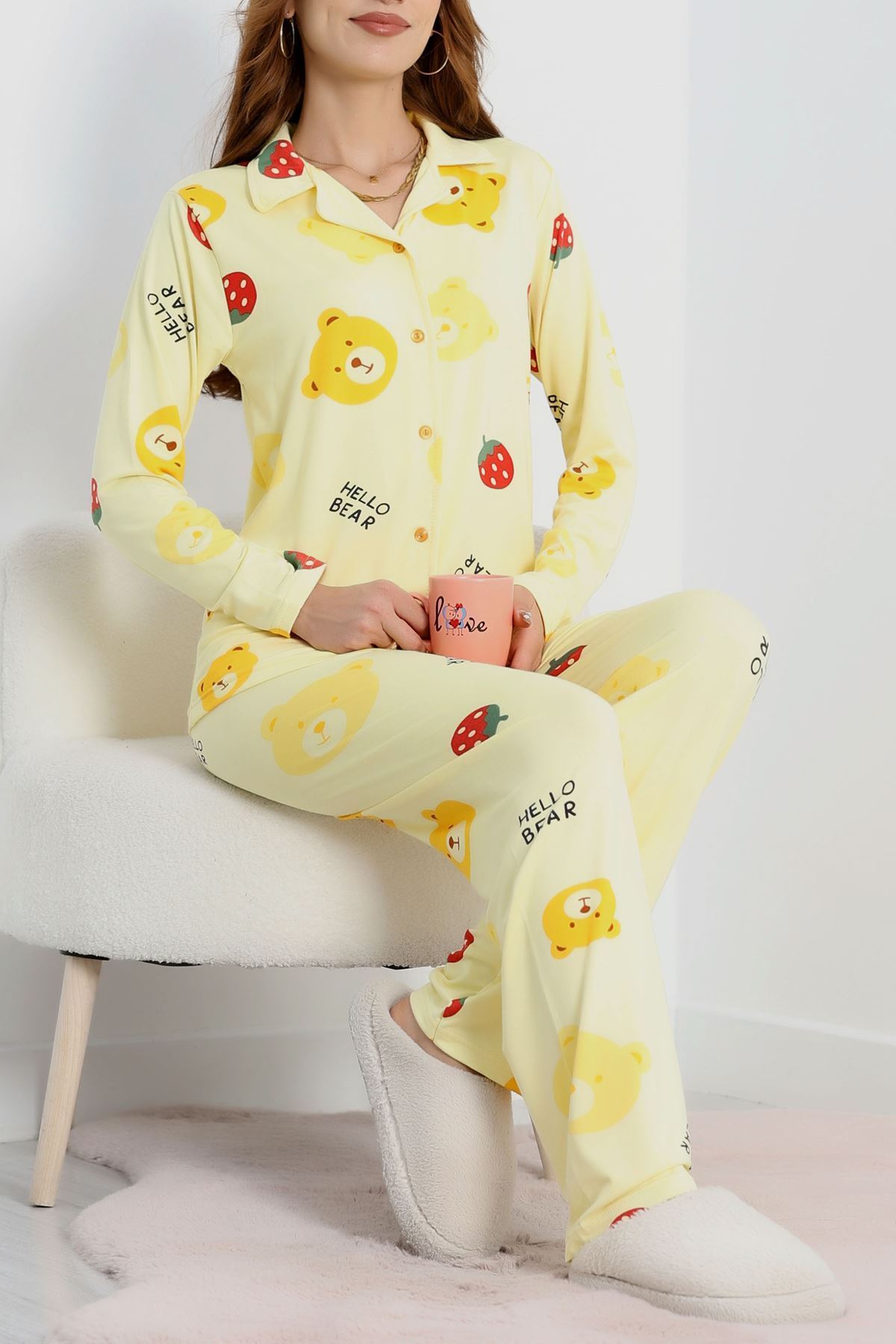 Soft Milan Düğmeli Pijama Takımı Sarı - 7511.1287.