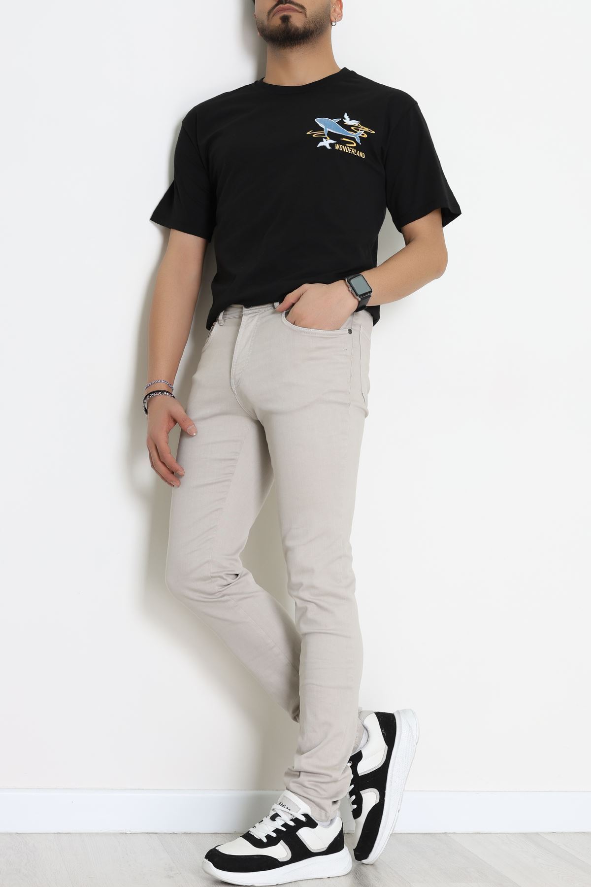 Kompakt Penye Unisex Tişört Siyahsarı - 55064.1872.