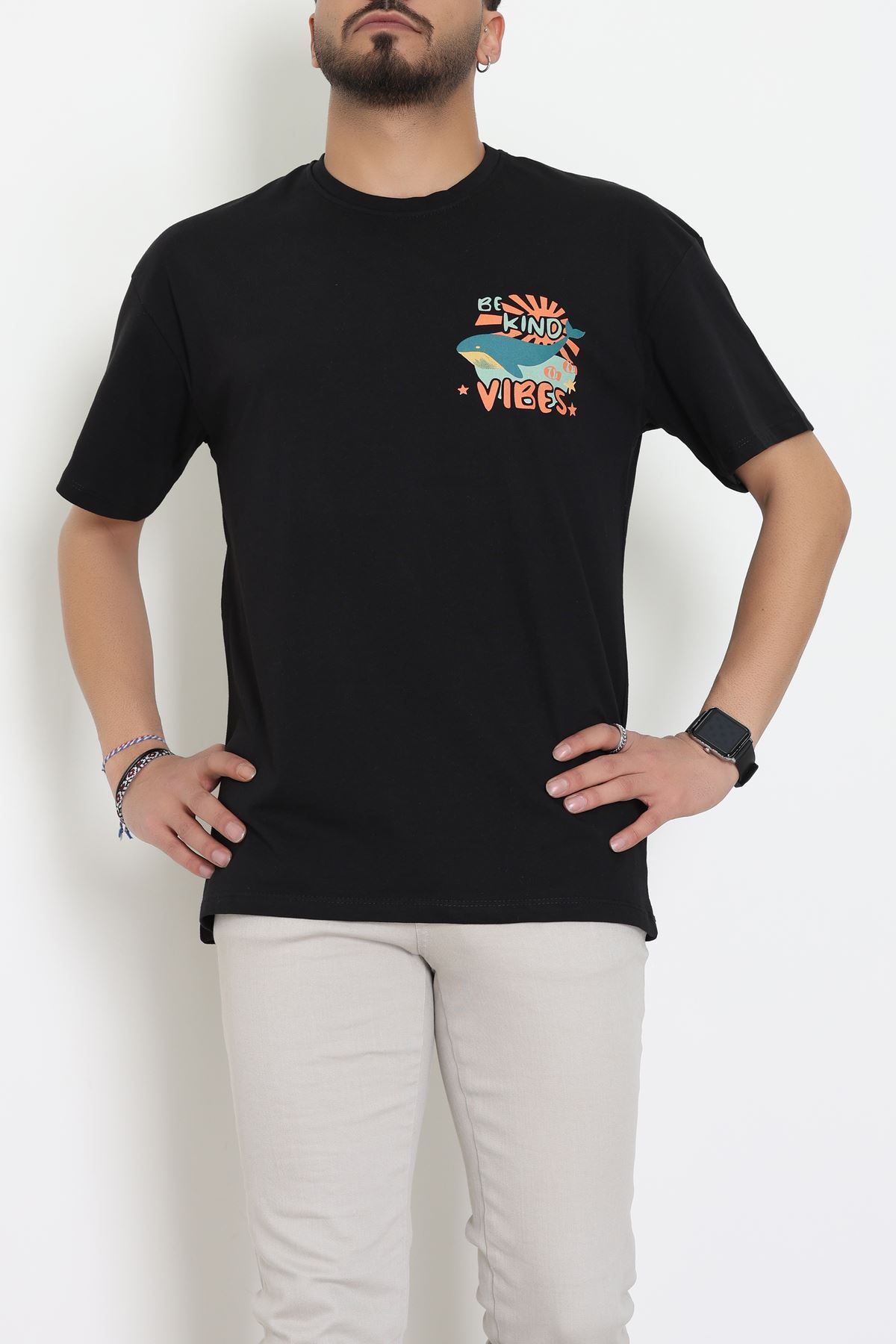 Kompakt Penye Unisex Tişört Siyahoranj - 55064.1872.