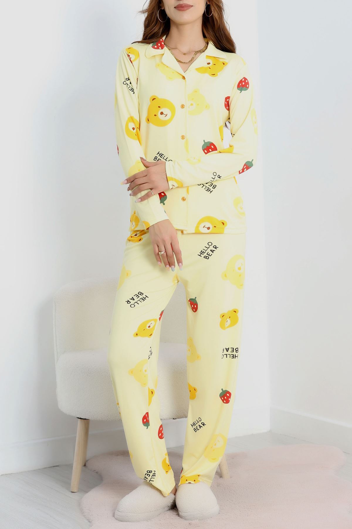 Soft Milan Düğmeli Pijama Takımı Sarı - 7511.1287.