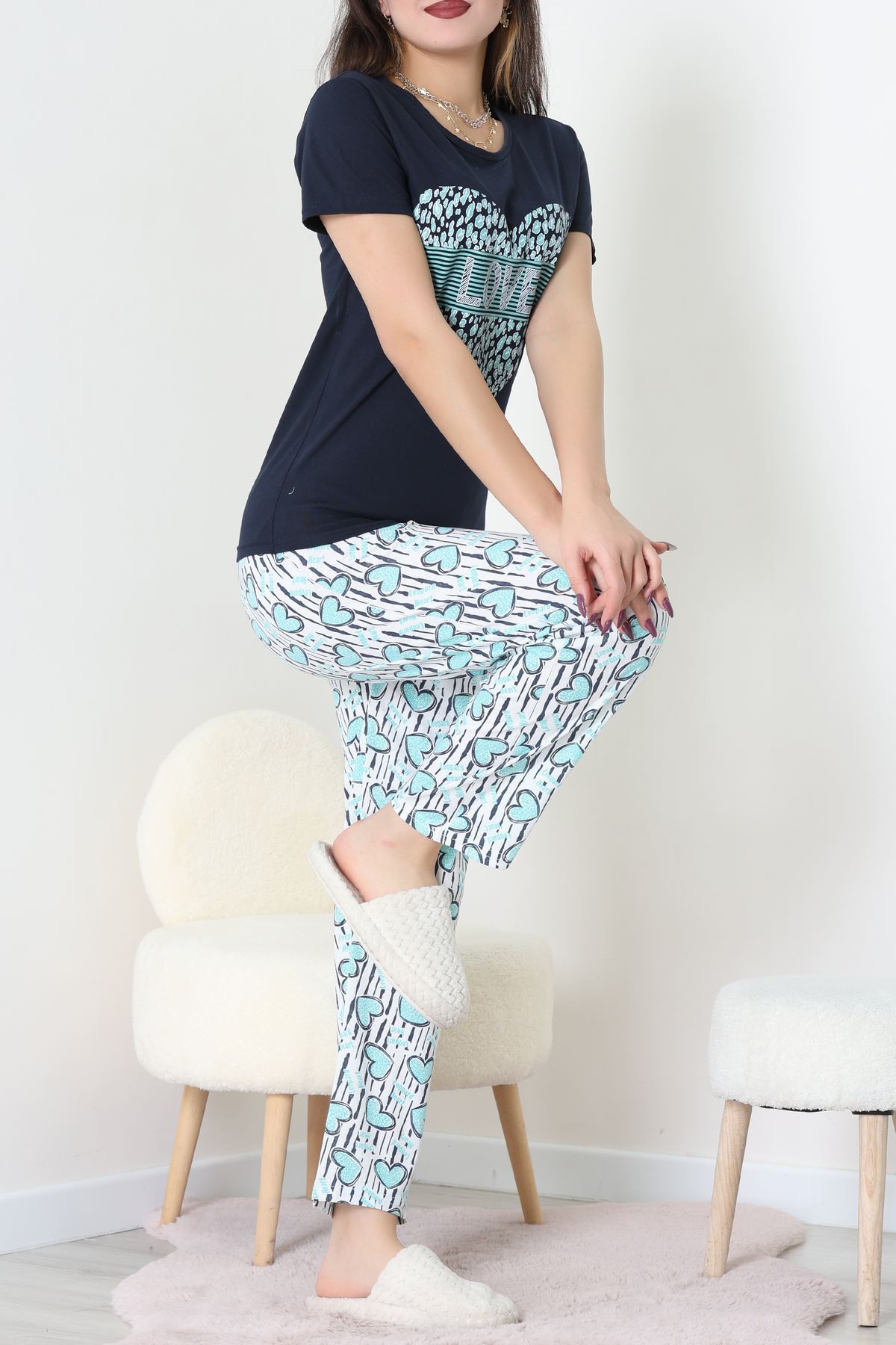 Süprem Kumaş Kısa Kollu Pijama Takımı Lacivert - 31860.2123.