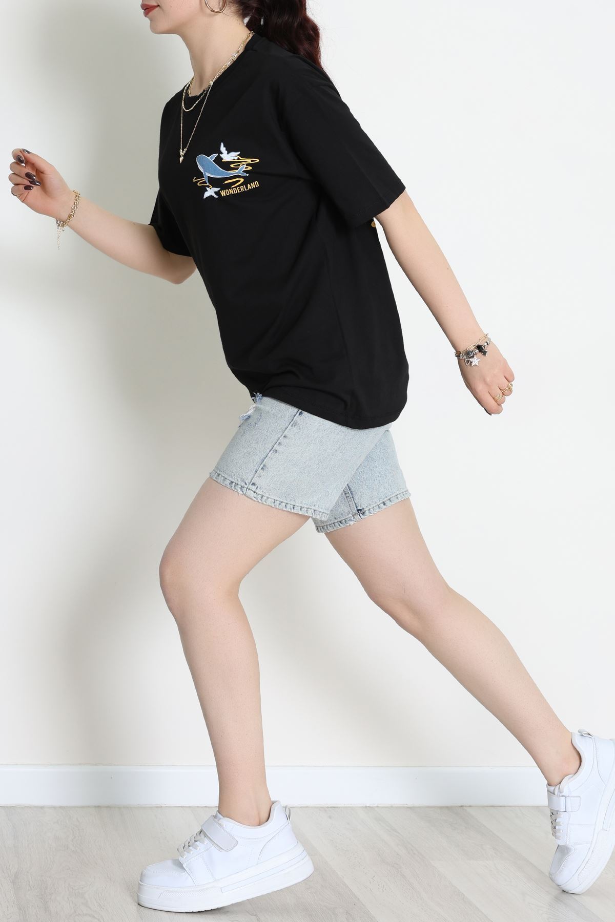 Kompakt Penye Unisex Tişört Siyahsarı - 55064.1872.