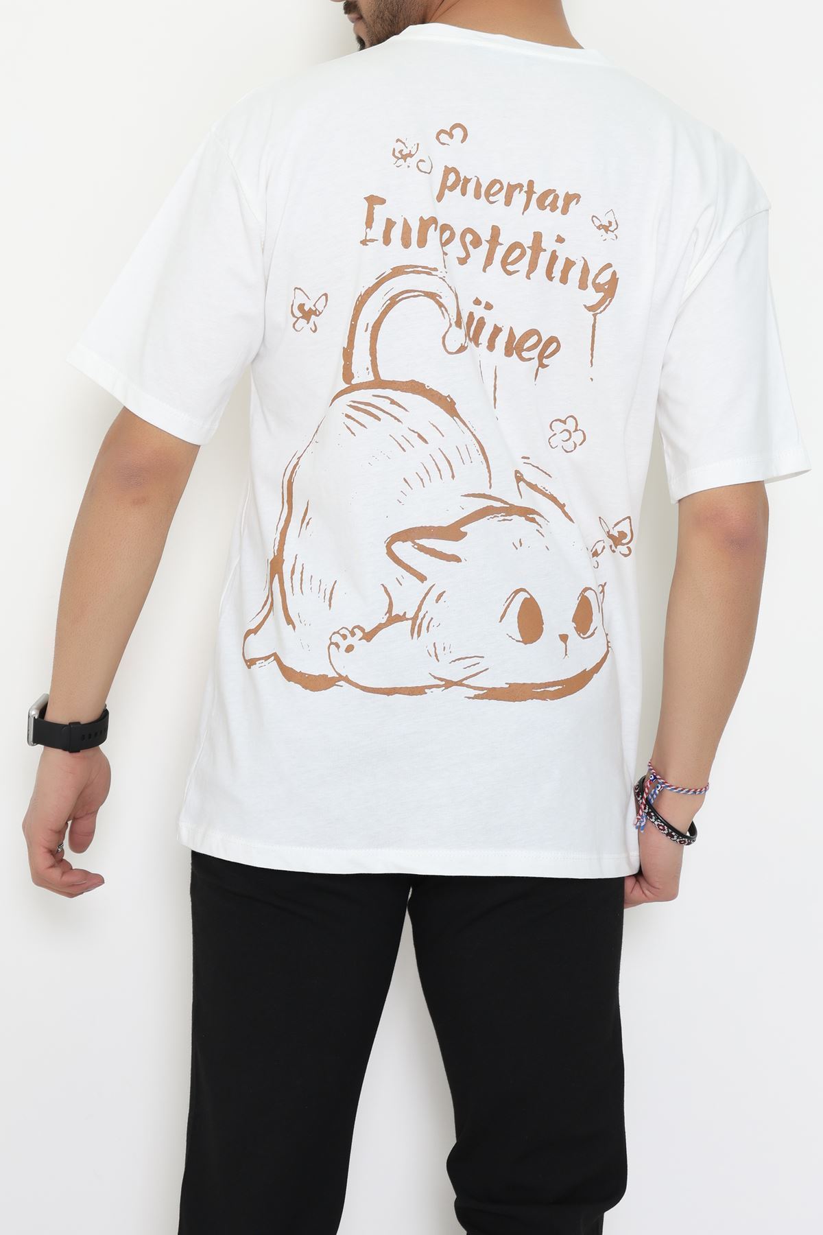 Kompakt Penye Unisex Tişört Beyazkahve - 55064.1872.