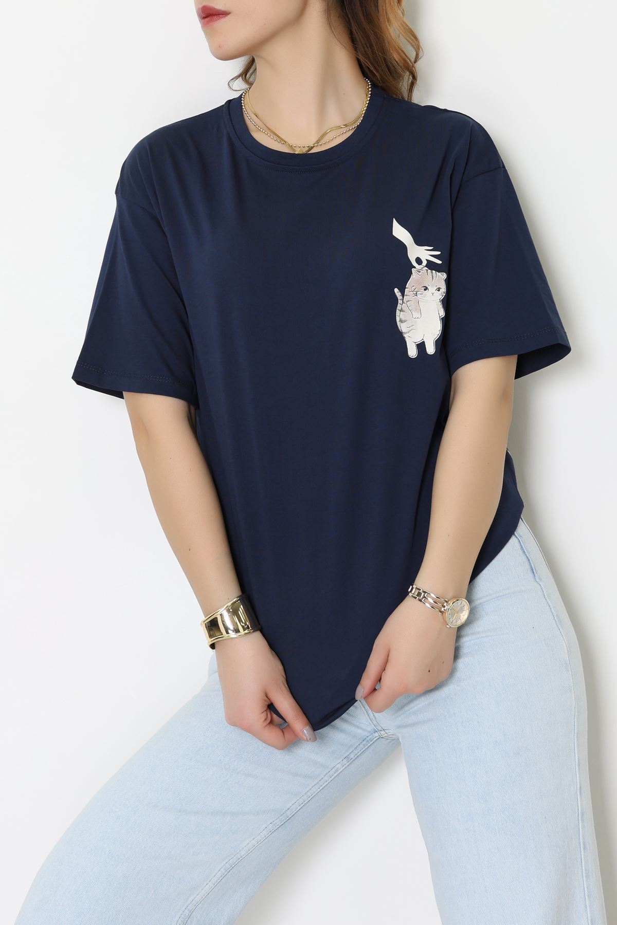 Kompakt Penye Unisex Tişört Lacivertkrem - 55064.1872.