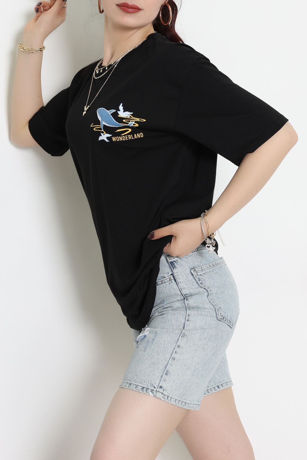 Kompakt Penye Unisex Tişört Siyahsarı - 55064.1872.