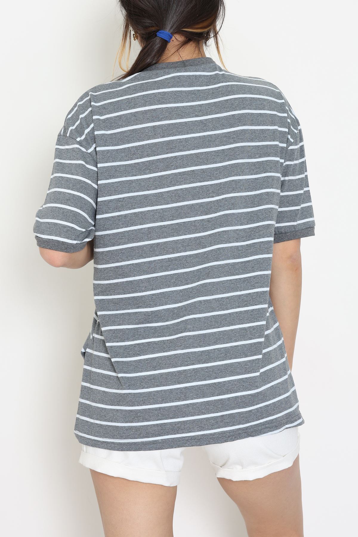 Bisiklet Yaka Çizgili Rejenere Süprem Tişört Antrasitbeyaz - 601.1567.