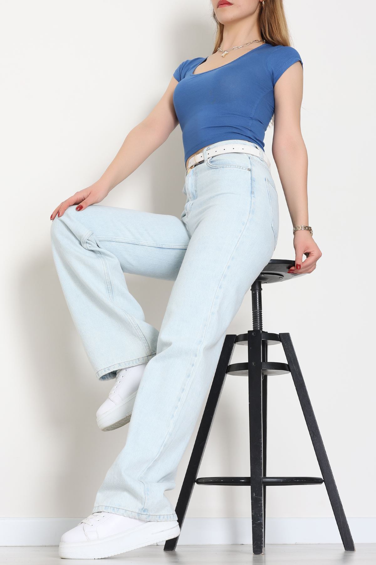 Viskon Yuvarlak Yaka Kısa Kollu Body Mavi - 7100.2127.