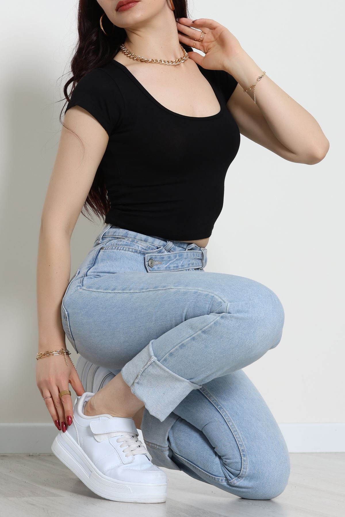 Viskon Yuvarlak Yaka Kısa Kollu Body Siyah - 7100.2127.