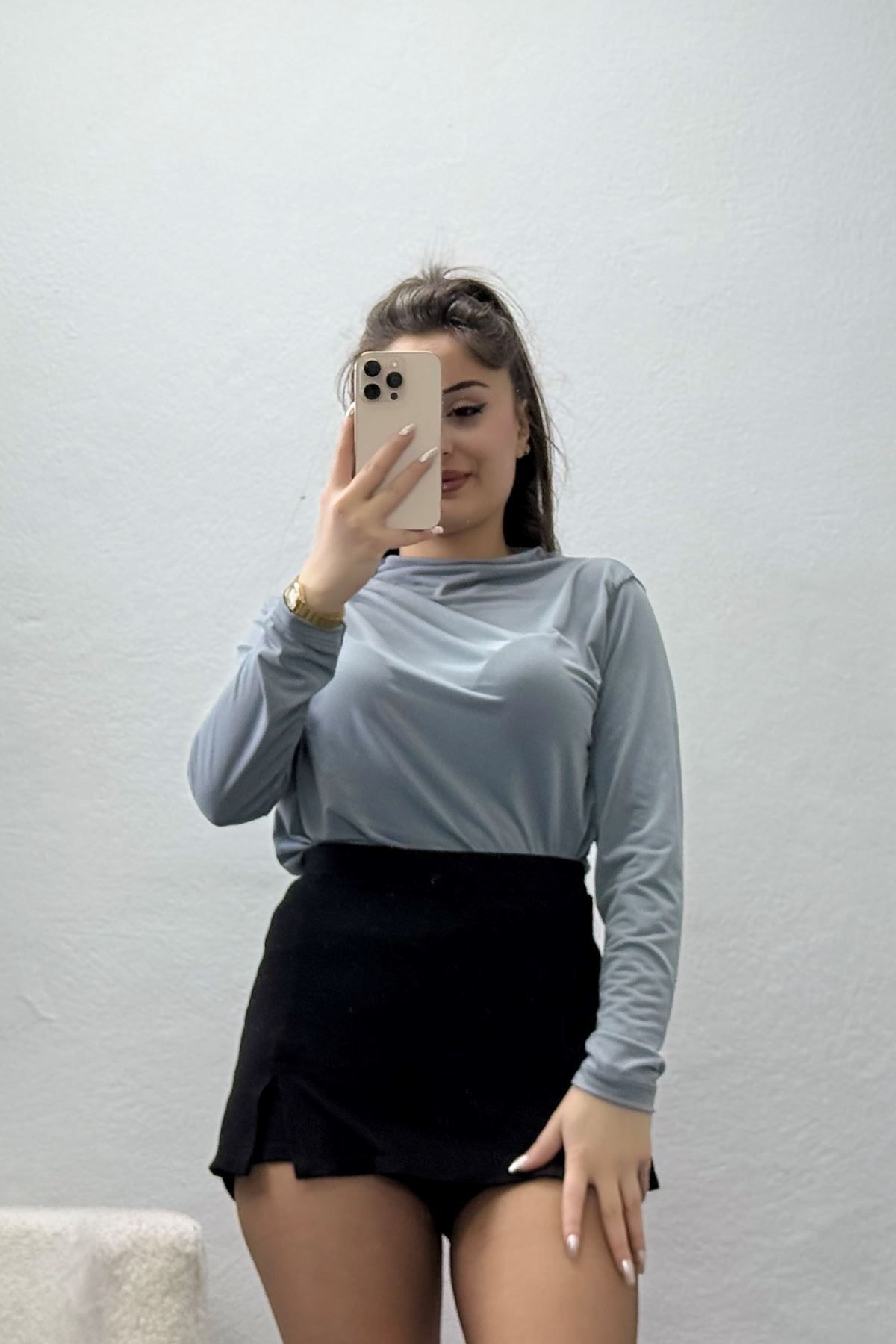 Drape Detay Sandy Bluz Gri - 70698.1949.