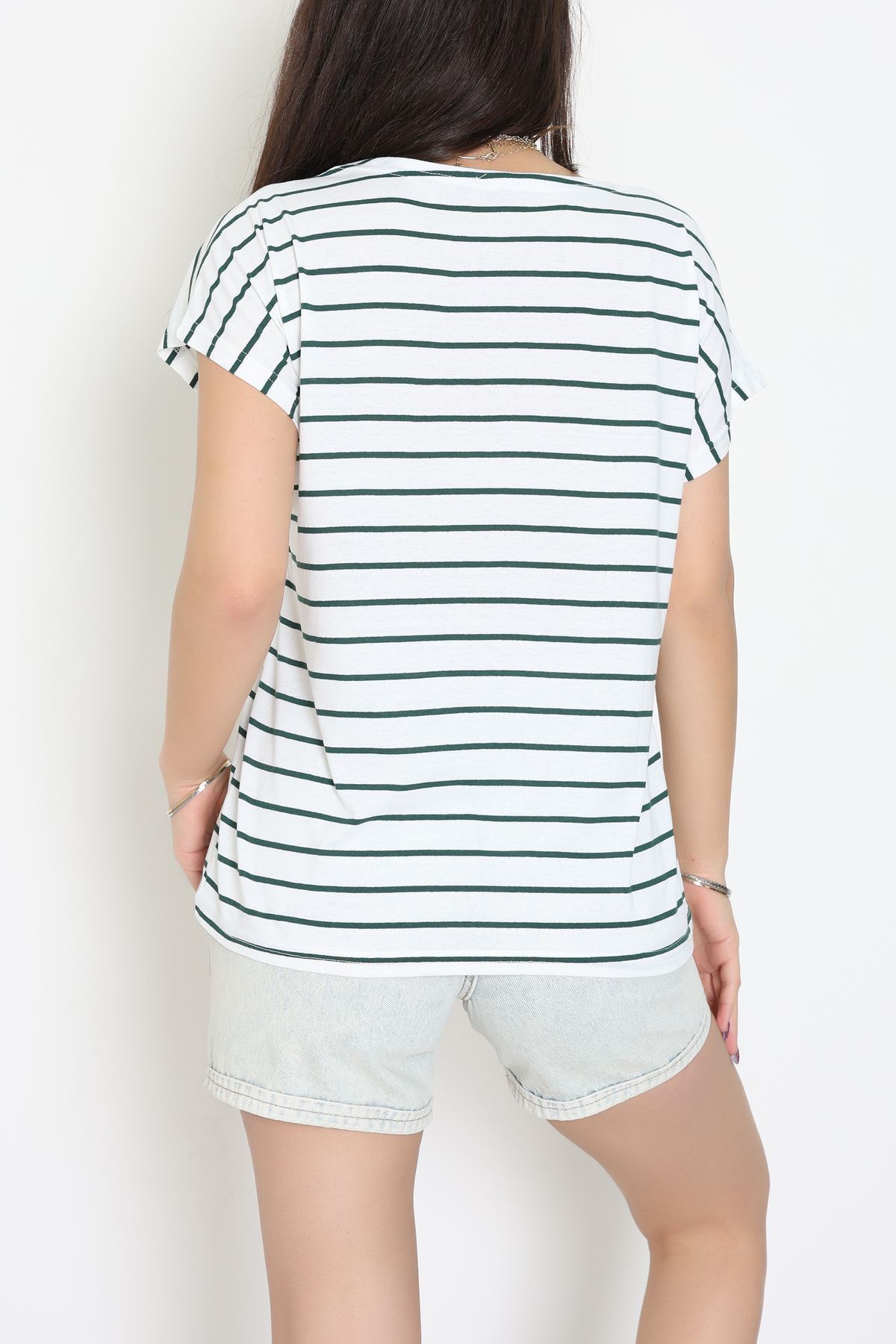 V Yaka Fermuarlı Rejenere Süprem Tişört Beyazzümrüt - 600.1567.