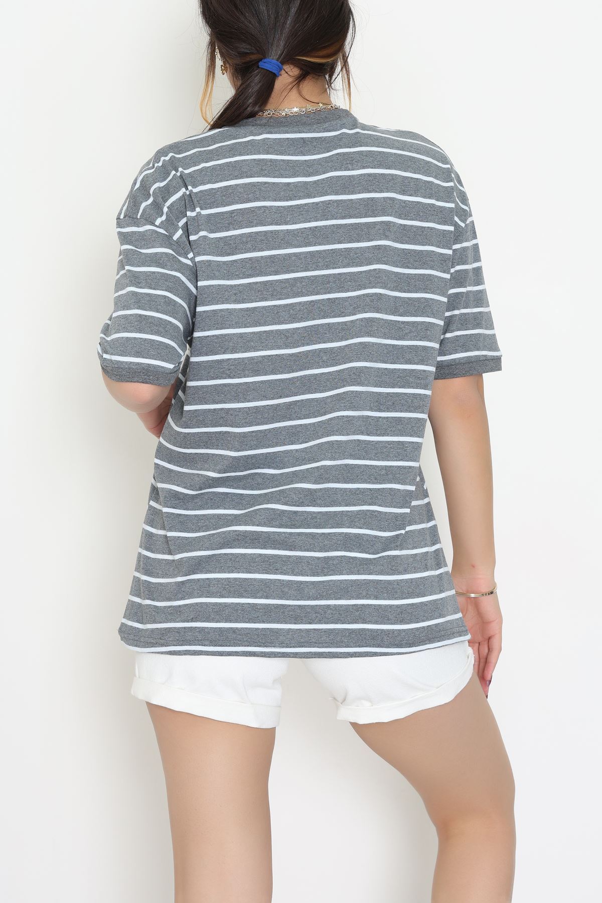 V Yaka Çizgili Rejenere Süprem Tişört Antrasitbeyaz - 602.1567.