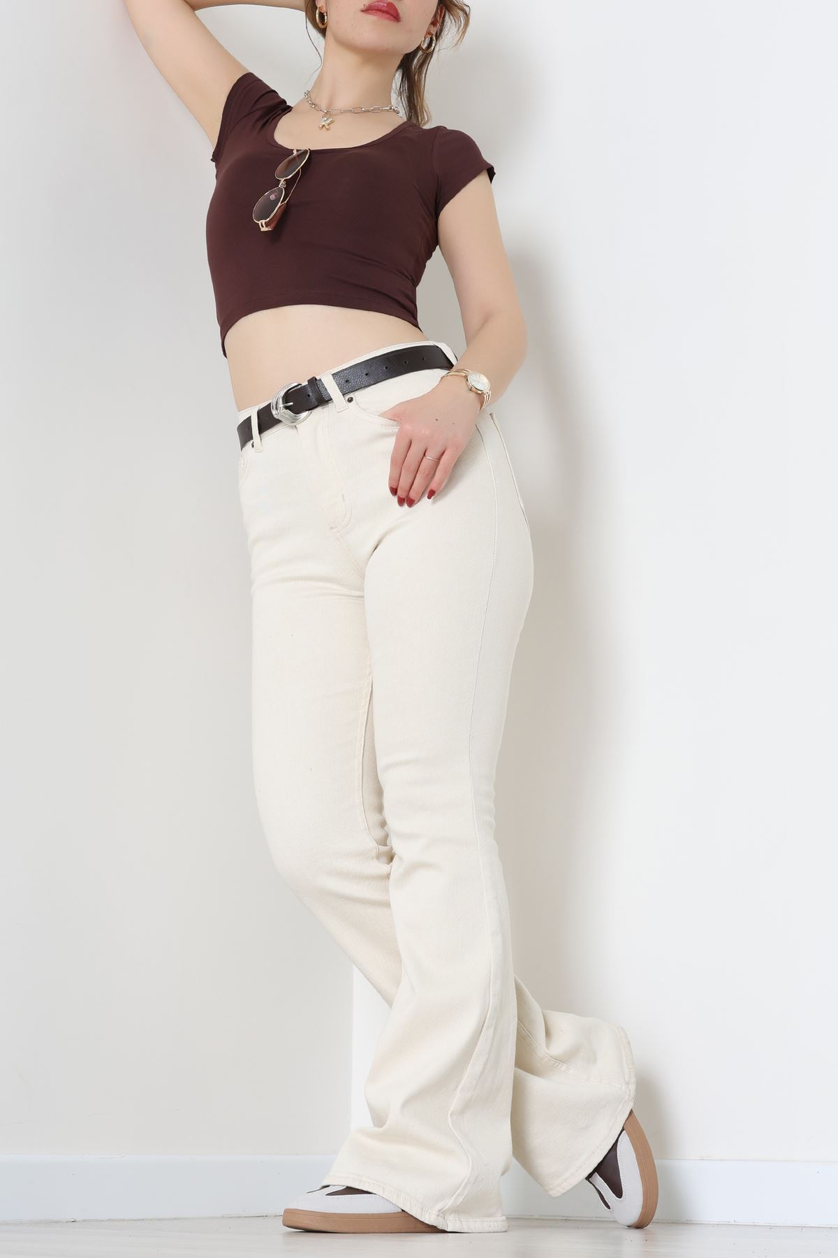 Viskon Yuvarlak Yaka Kısa Kollu Body Kahverengi - 7100.2127.