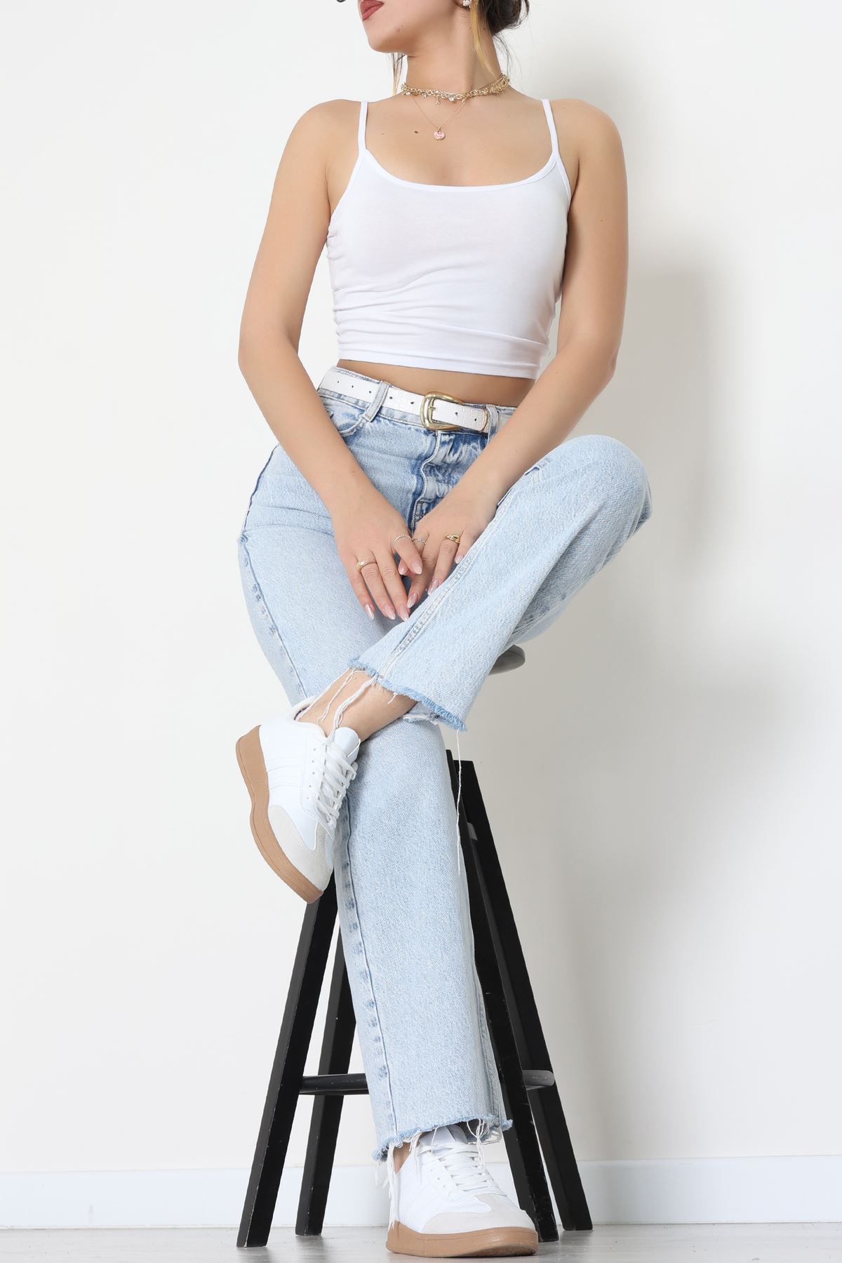 Viskon İp Askılı Crop Atlet Beyaz - 7000.2127.