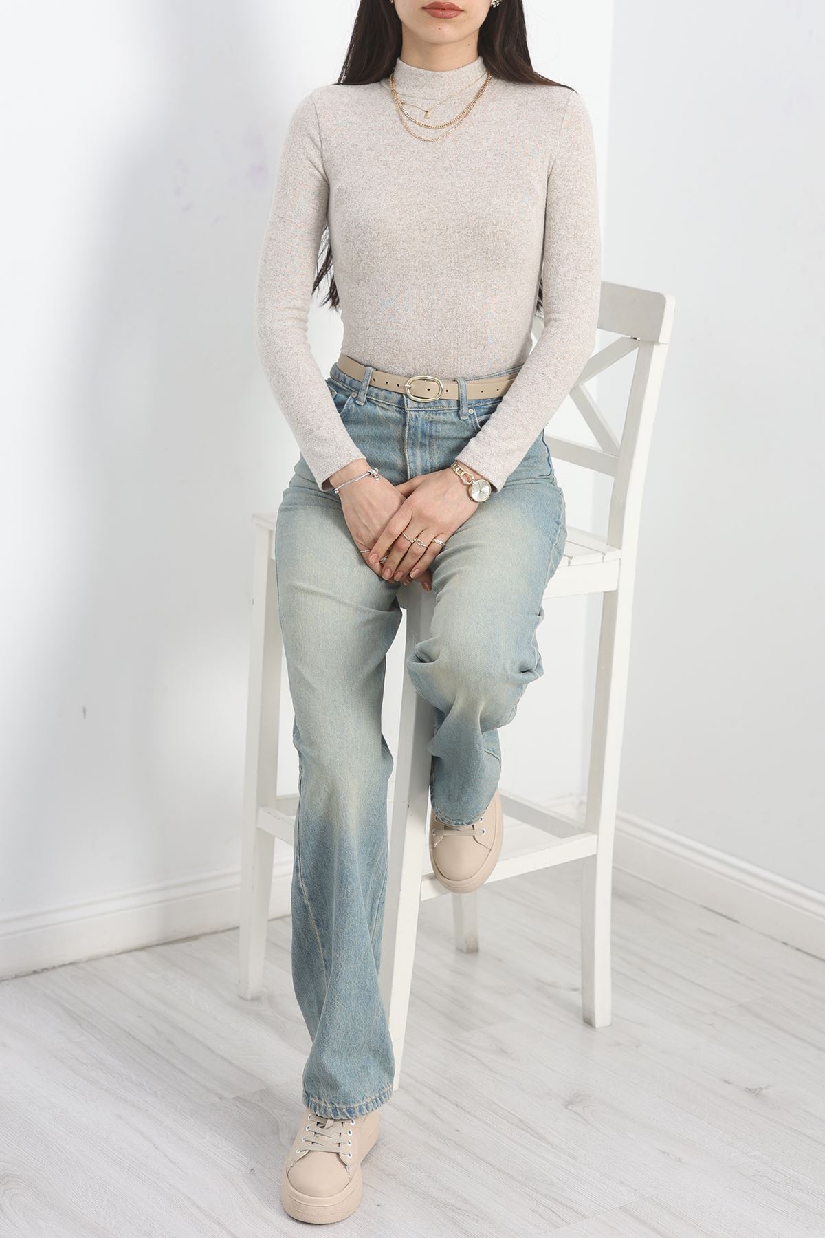 Dik Yaka Yumoş Body Bej - 50205.1723.