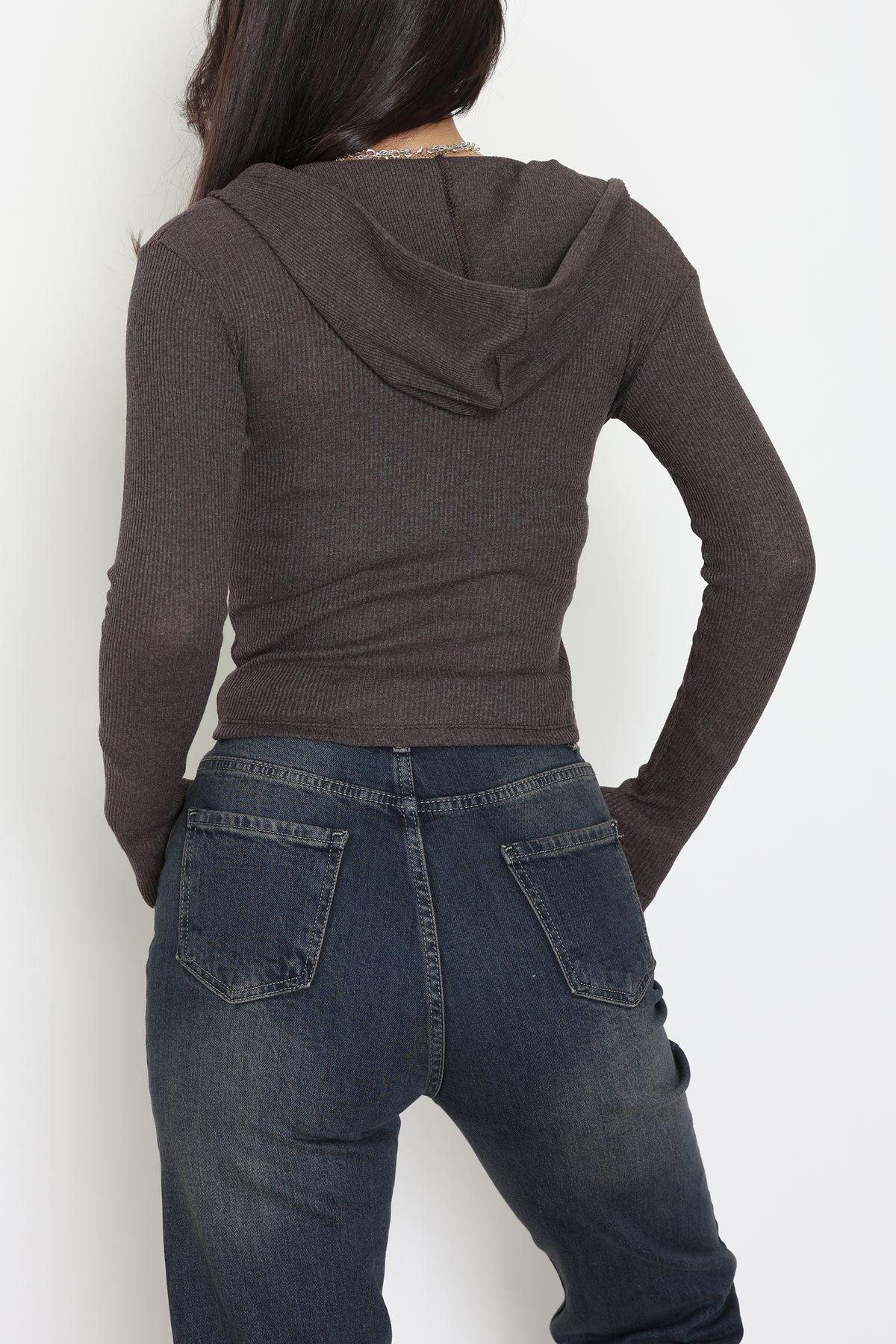 Kapşonlu Parmak Geçmeli Kaşkorse Ceket Kahve - 70769.1567.