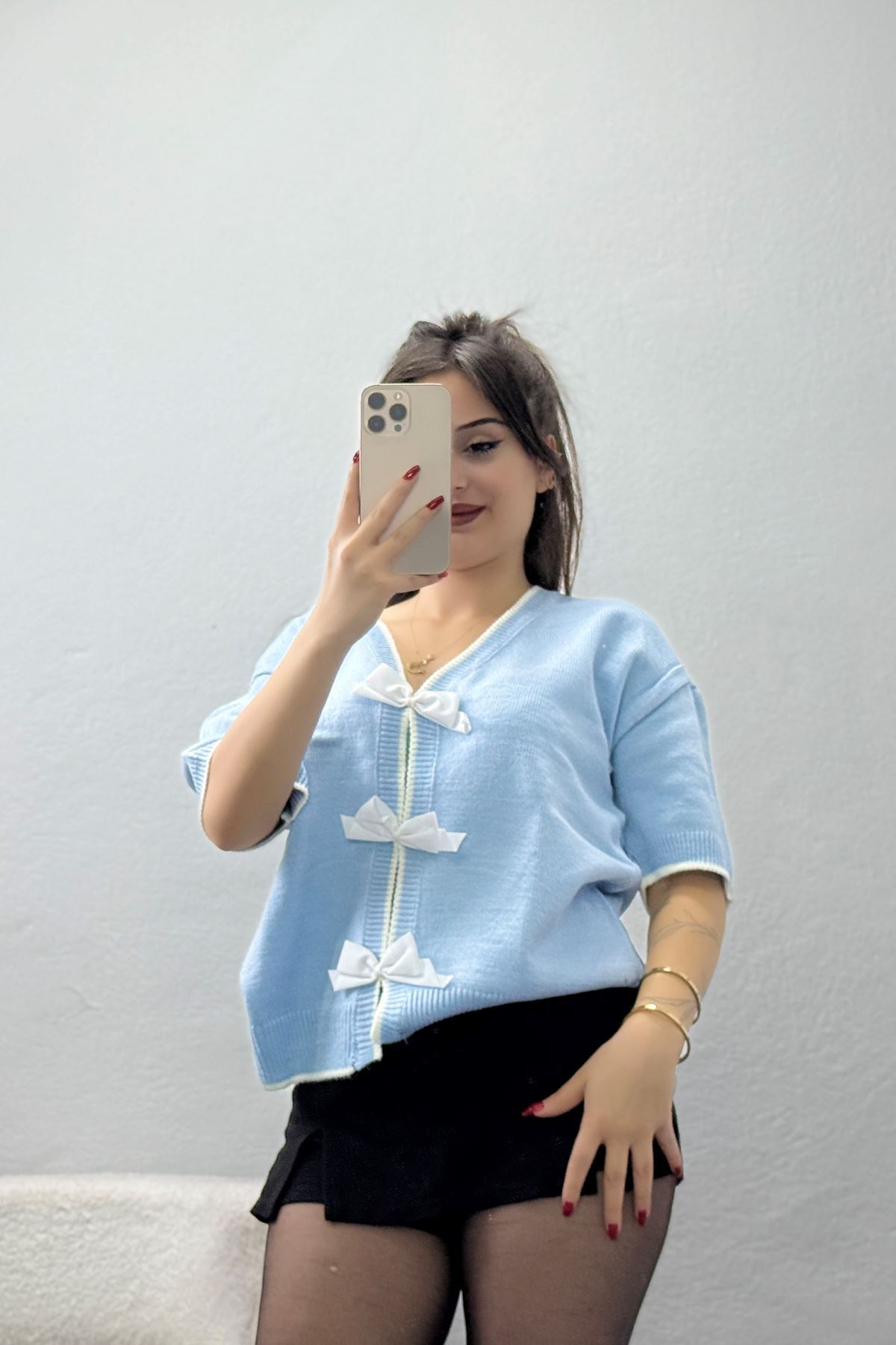 Kısa Kollu Fiyonklu Triko Bebemavi - 2281.1765.