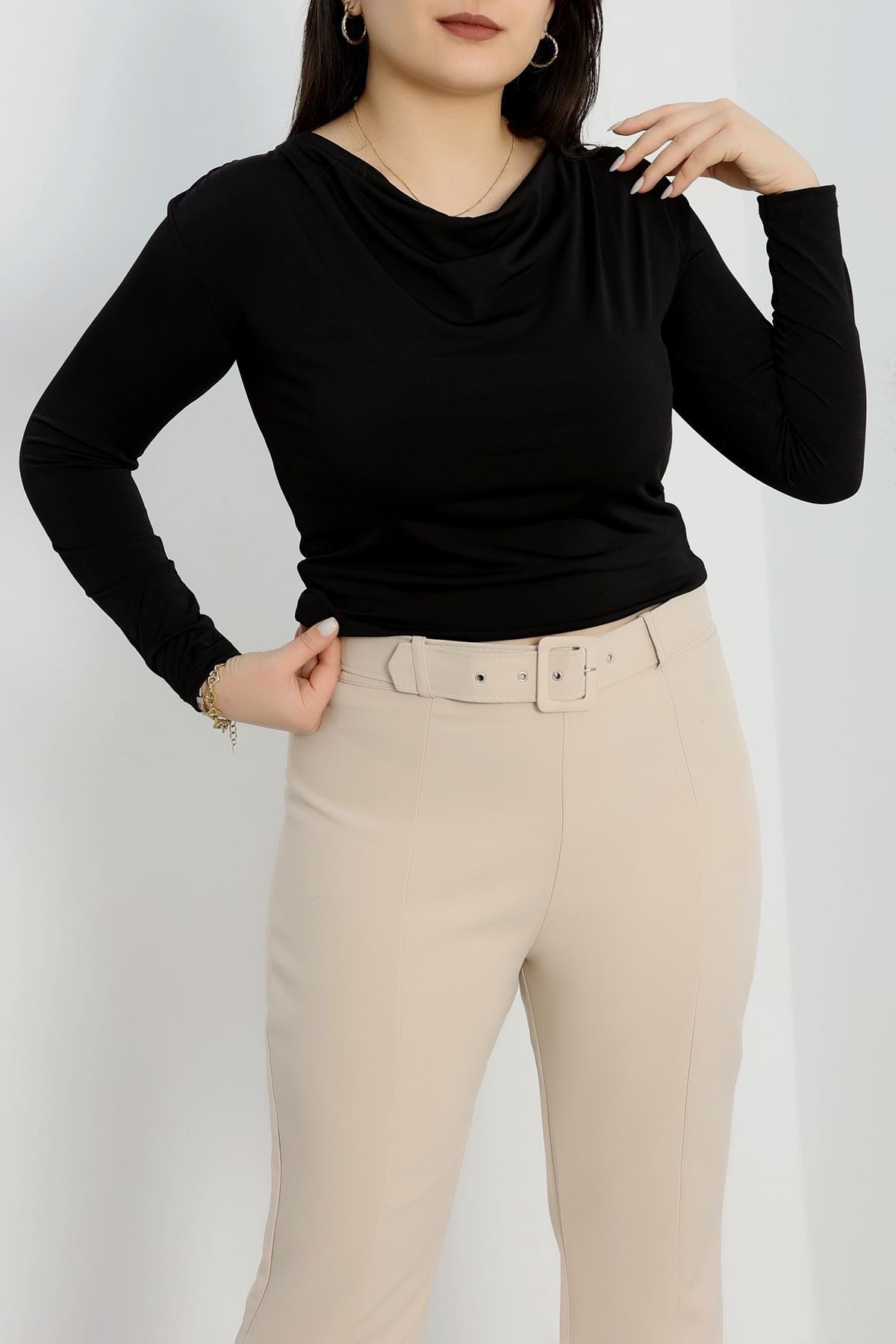 Degaje Yaka Büyük Beden Sandy Bluz Siyah - 70770.1949.