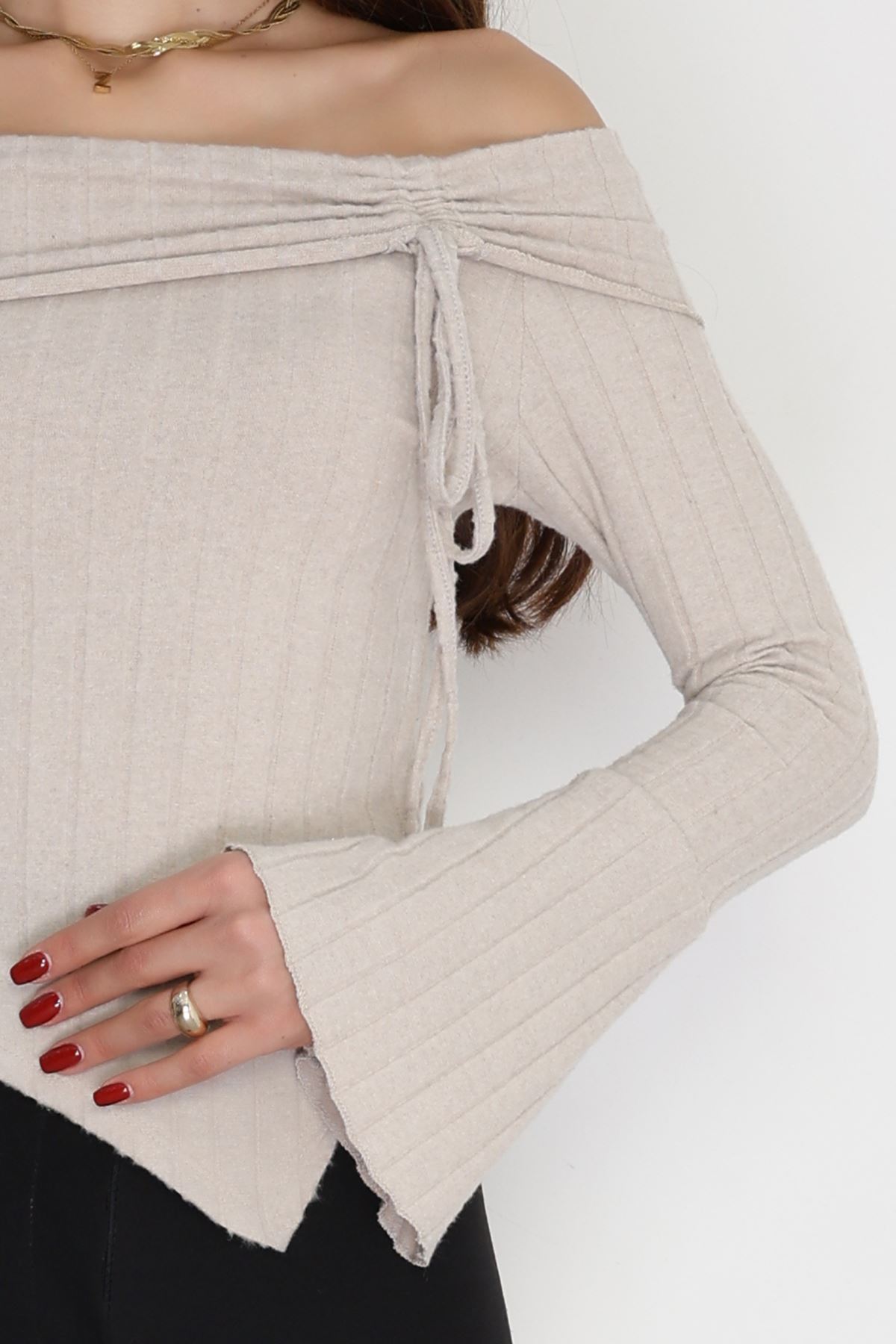 Madonna Yaka İnterlok Bluz Bej - 90971.1748.