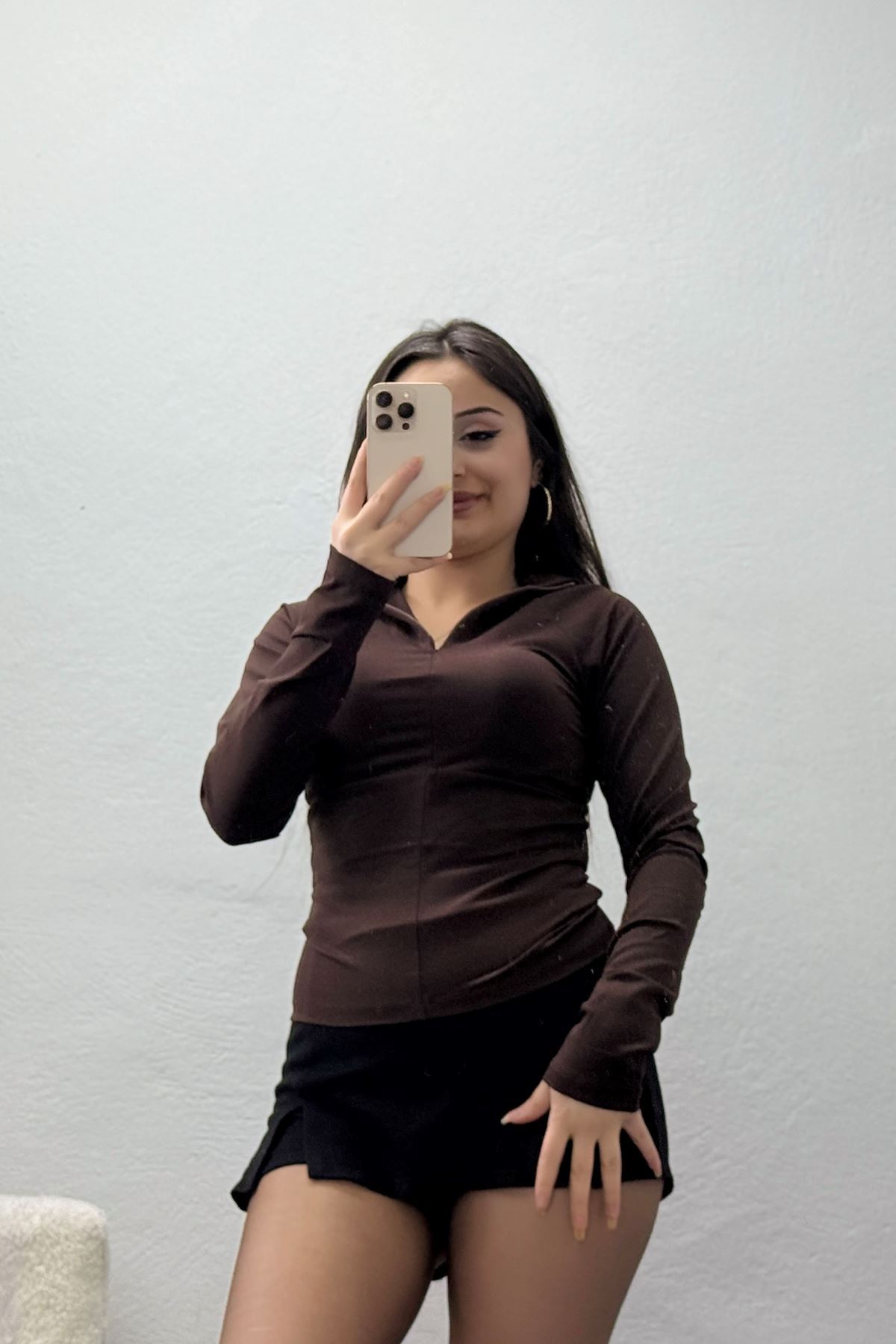 Modal Kumaş Fermuarlı Bluz Kahve - 71792.444.