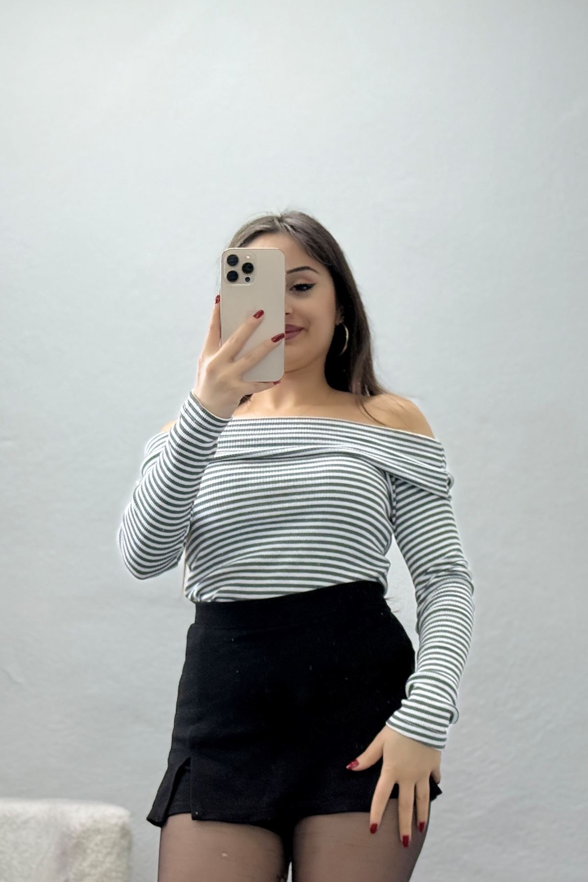 Madonna Yaka Likralı Kaşkorse Bluz Fümebeyaz - 42765.1567.