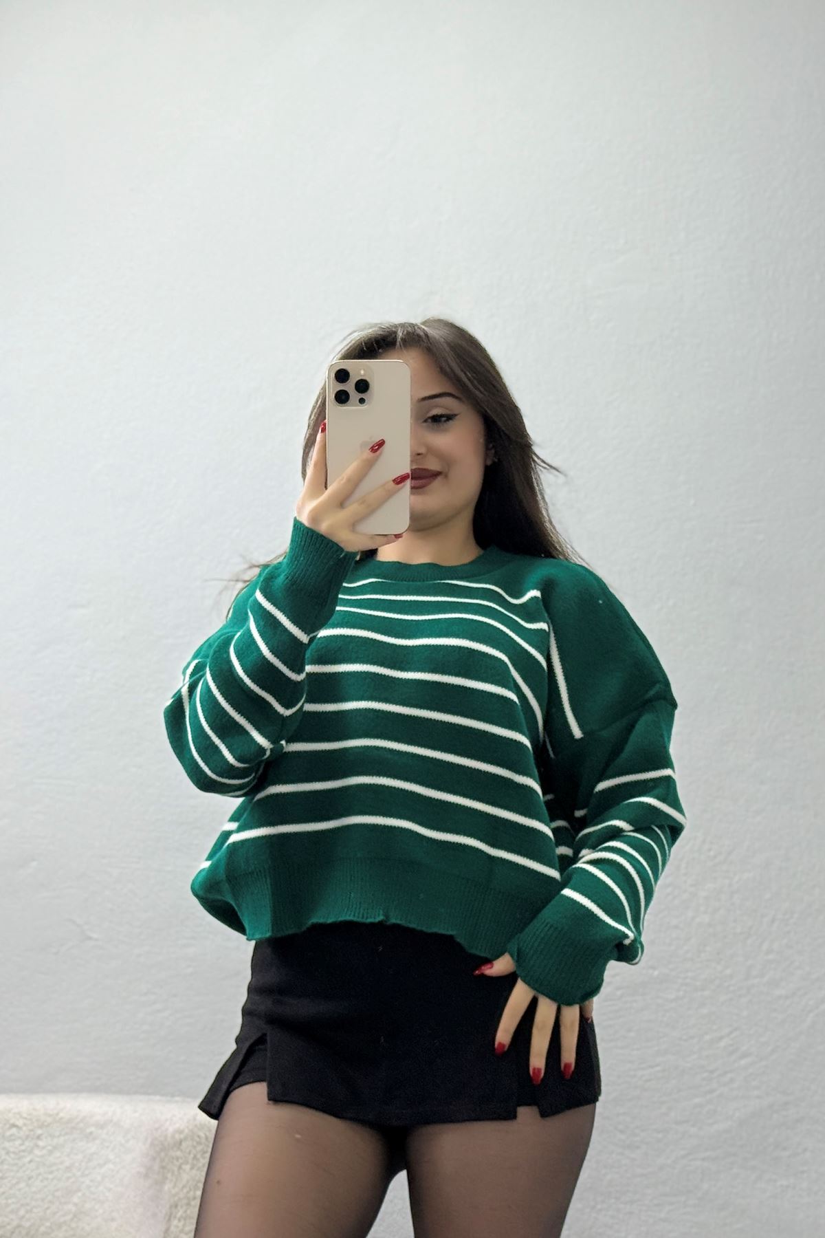 Çizgili Bisiklet Yaka Triko Neftilatte - 3099.1577.