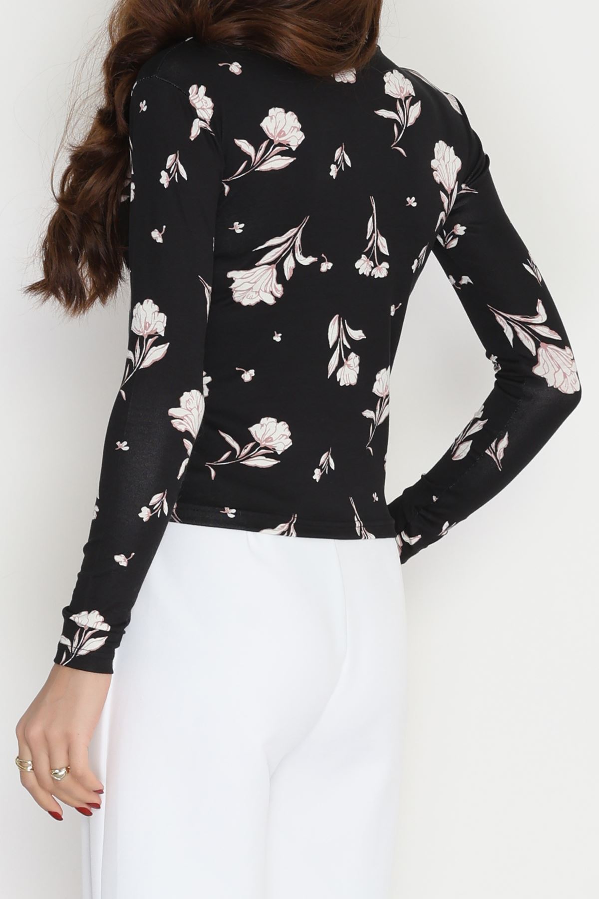 Yarım Balıkçı Yaka Likralı Ring Viskon Body Siyahpembe - 90950.1287.