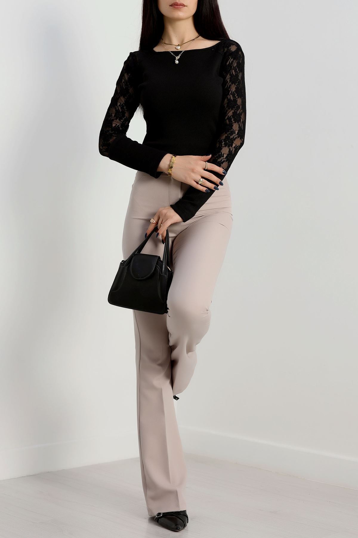 Kolu Dantel Kaşkorse Bluz Siyah - 1752.1095.