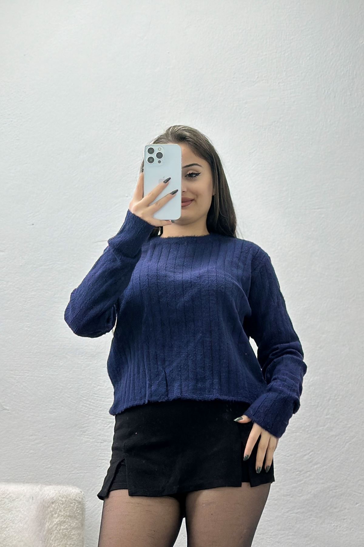 Bisiklet Yaka Triko Lacivert - 2412.1765.