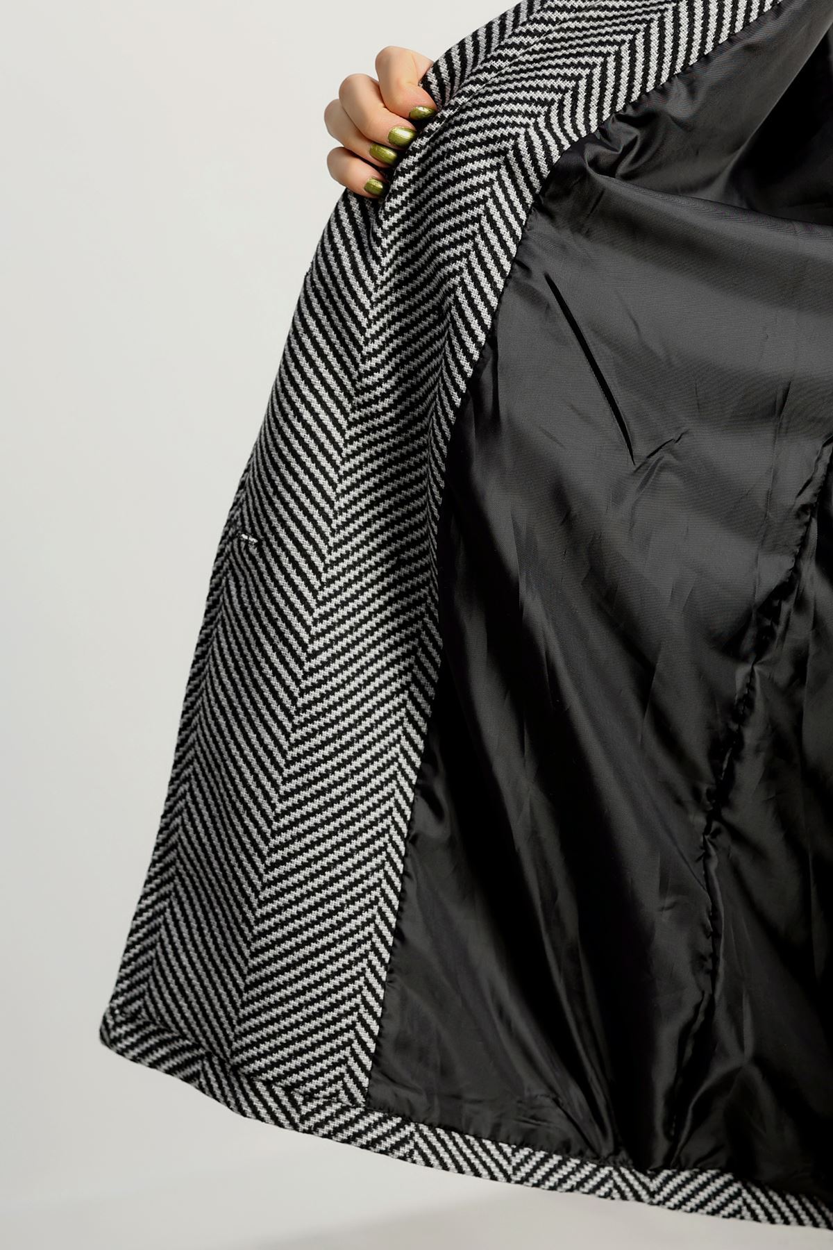 Oversize Astarlı Kaşe Kaban Griçizgili - 31330.147.