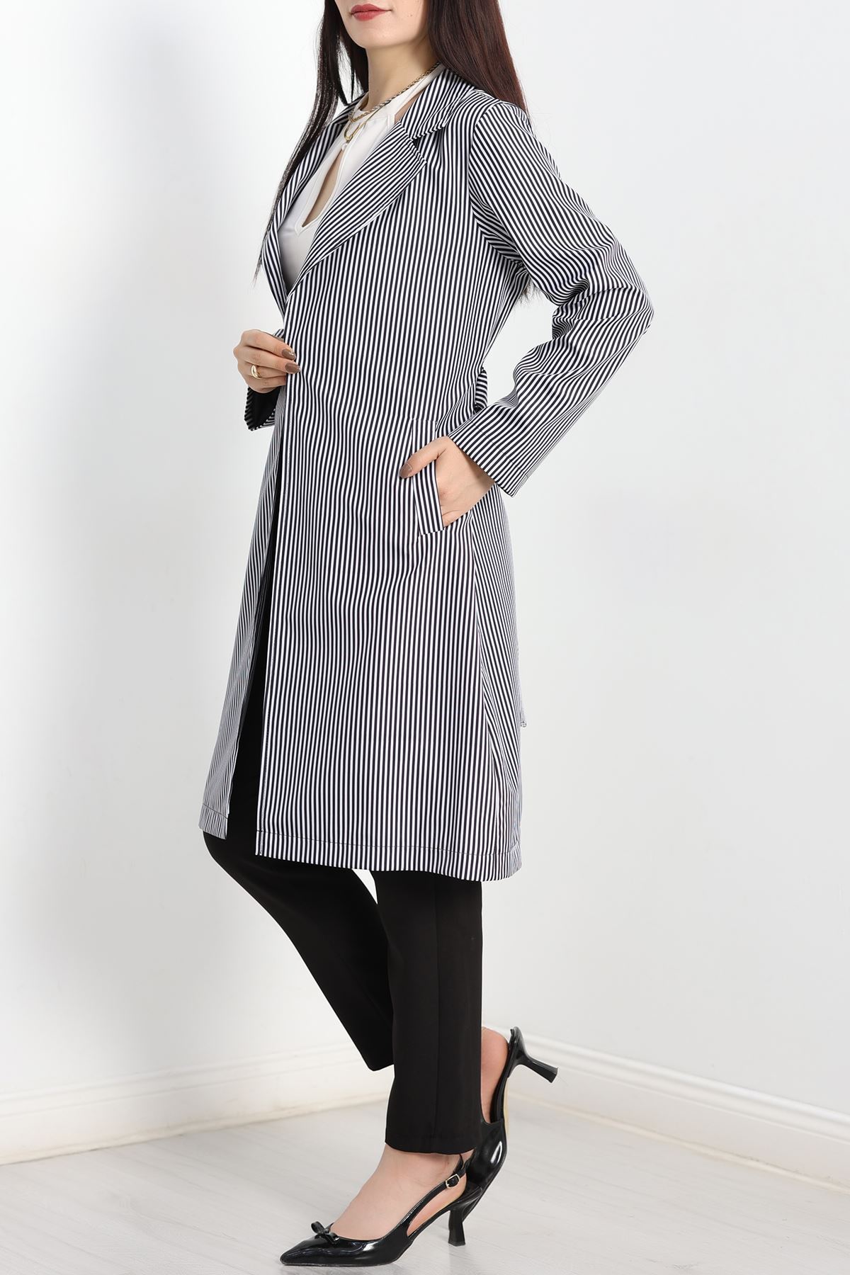 Kuşaklı Bondit Trençkot Siyahçizgili - 7574.179.