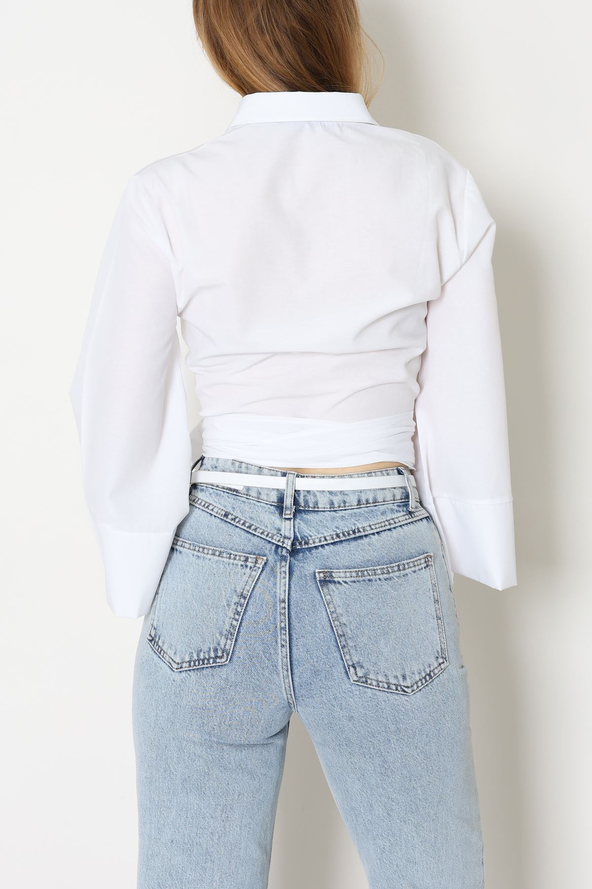 Yandan Bağlamalı Gömlek Beyaz - 52194.2118.