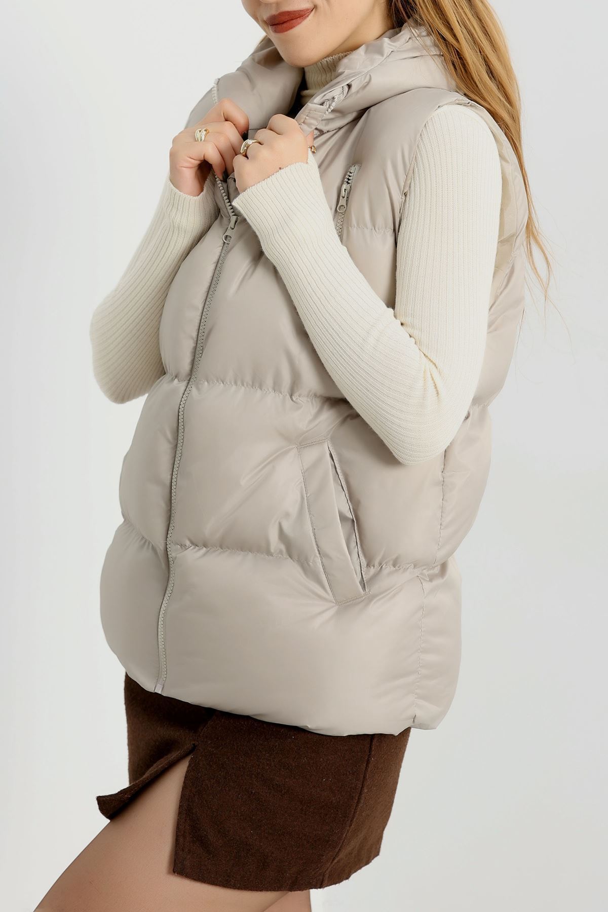 Kapşonlu Şişme Yelek Taş - 19190.1839.