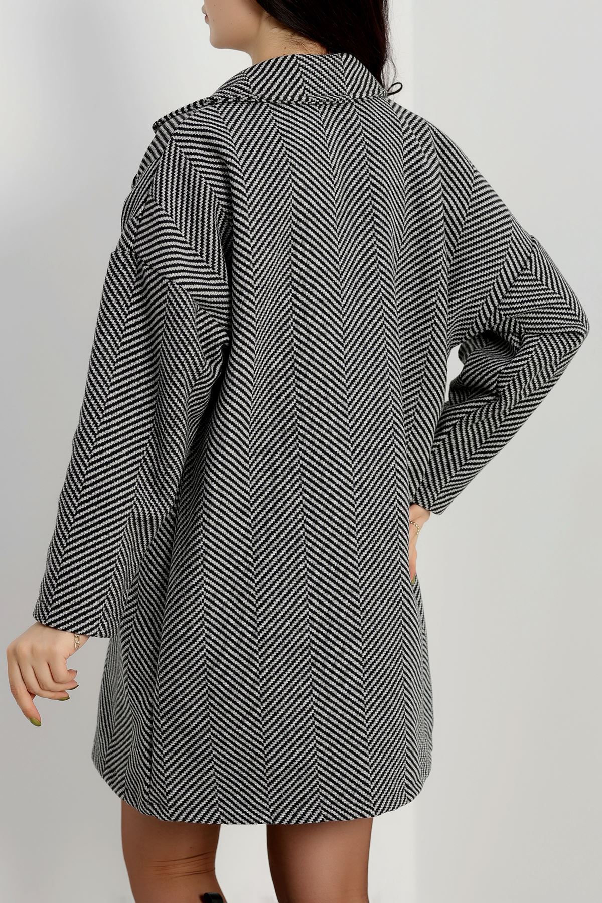 Oversize Astarlı Kaşe Kaban Griçizgili - 31330.147.