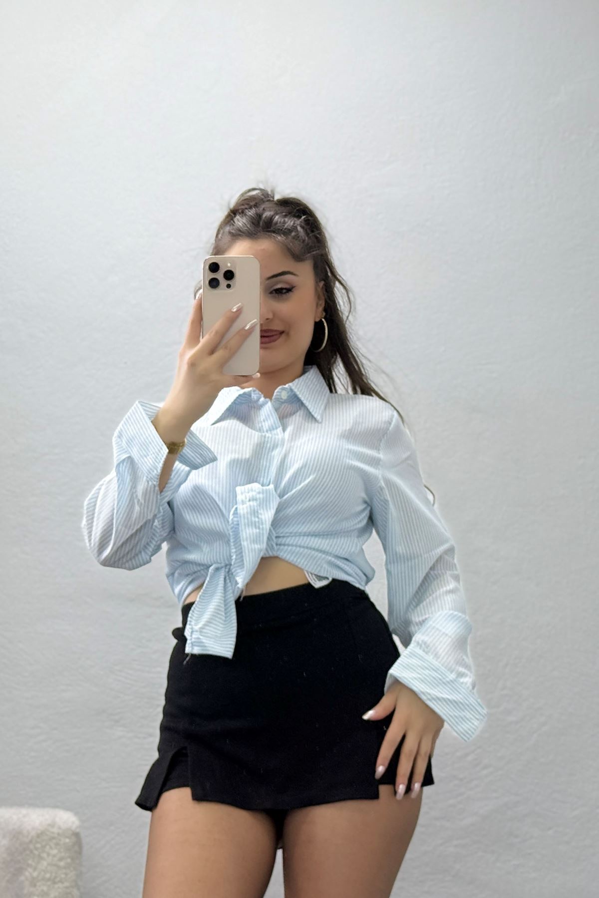 Pamuk Polyester Çizgili Gömlek Bebemavi - 51064.147.