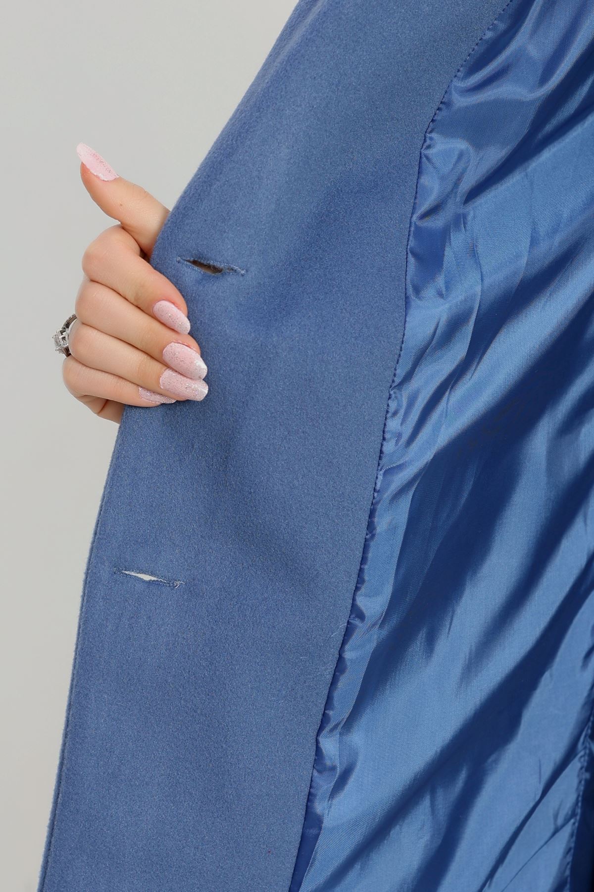 85 Cm Astarlı Kaşe Kaban İndigo - 90037.1839.