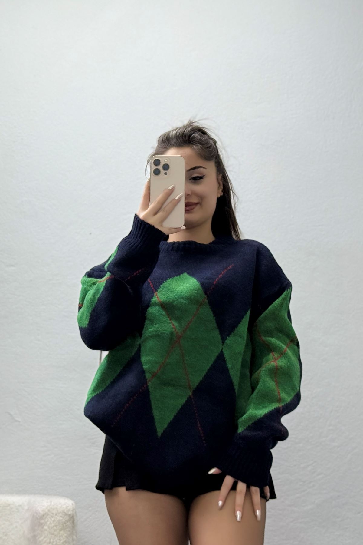 Baklava Dilimli Triko Kazak Lacivertyeşil - 51264.1918.