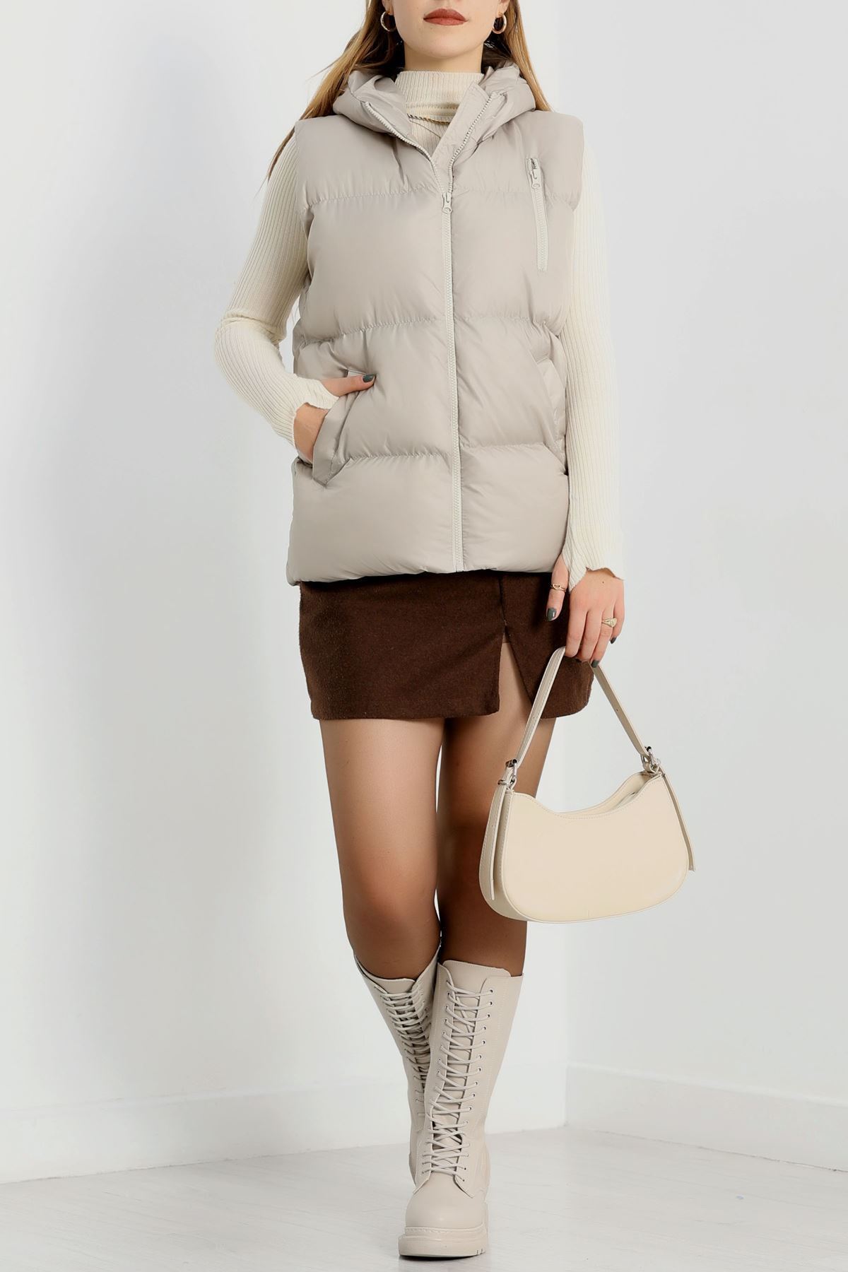 Kapşonlu Şişme Yelek Taş - 19190.1839.