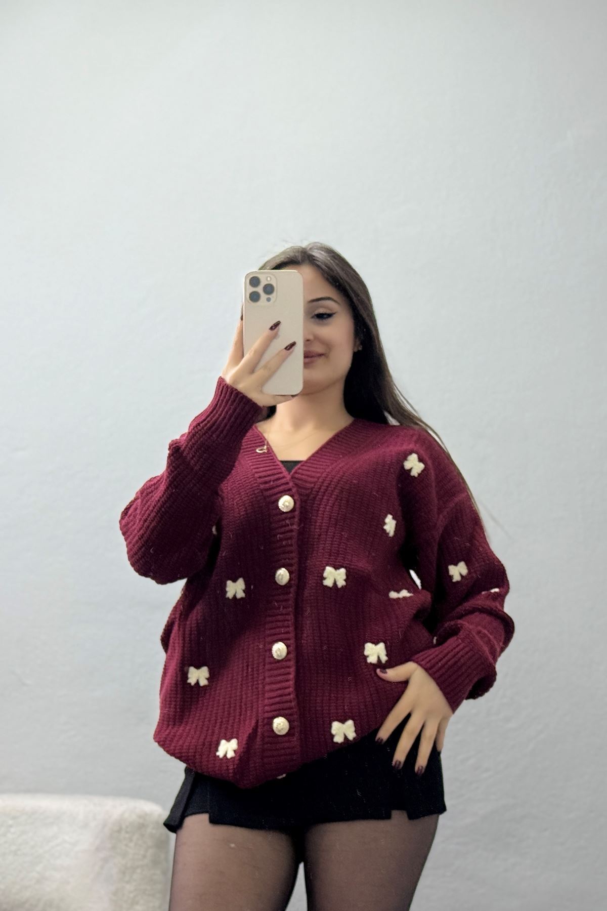 Nakışlı Hırka Bordolatte - 490.1577.