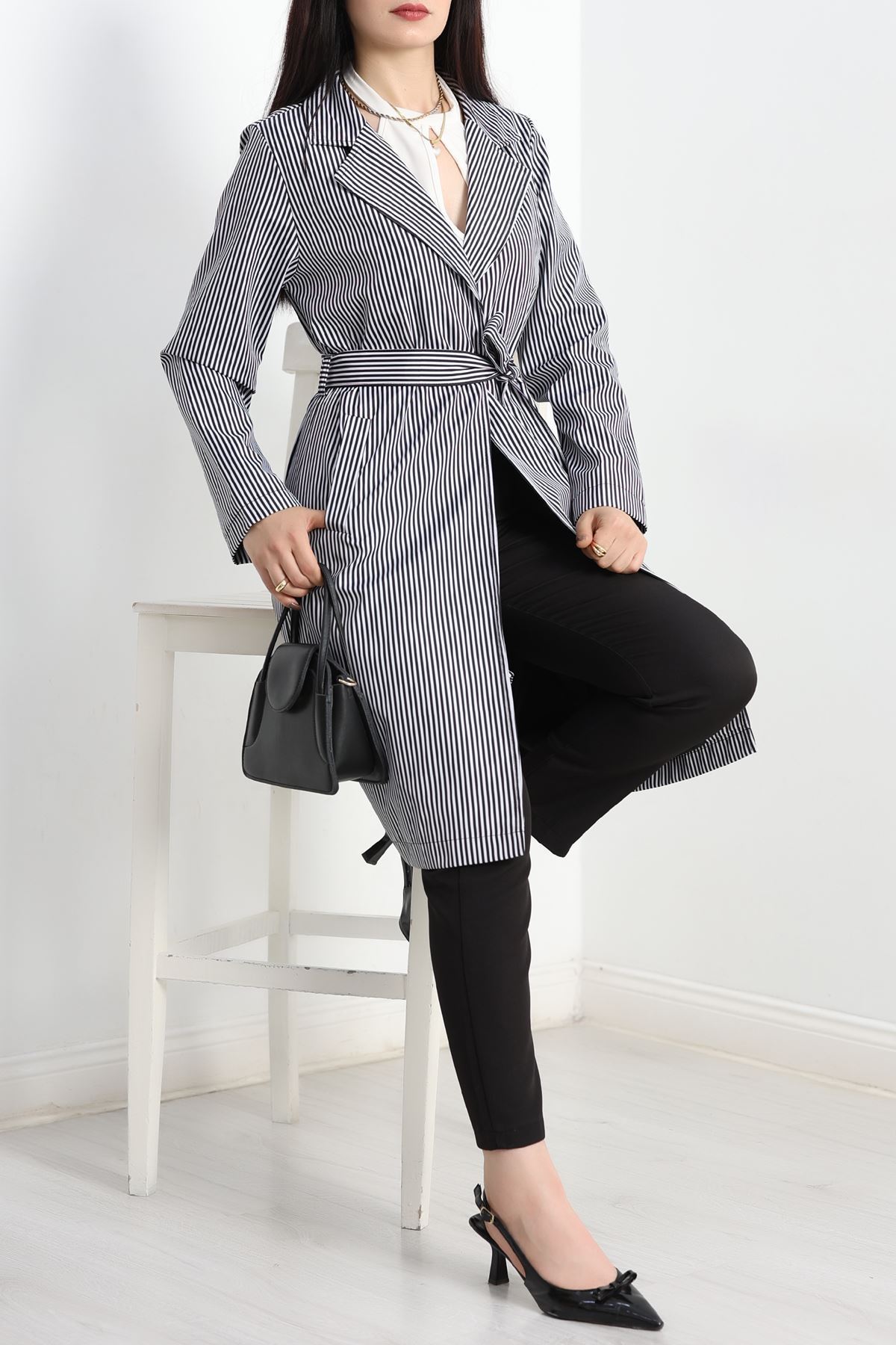 Kuşaklı Bondit Trençkot Siyahçizgili - 7574.179.