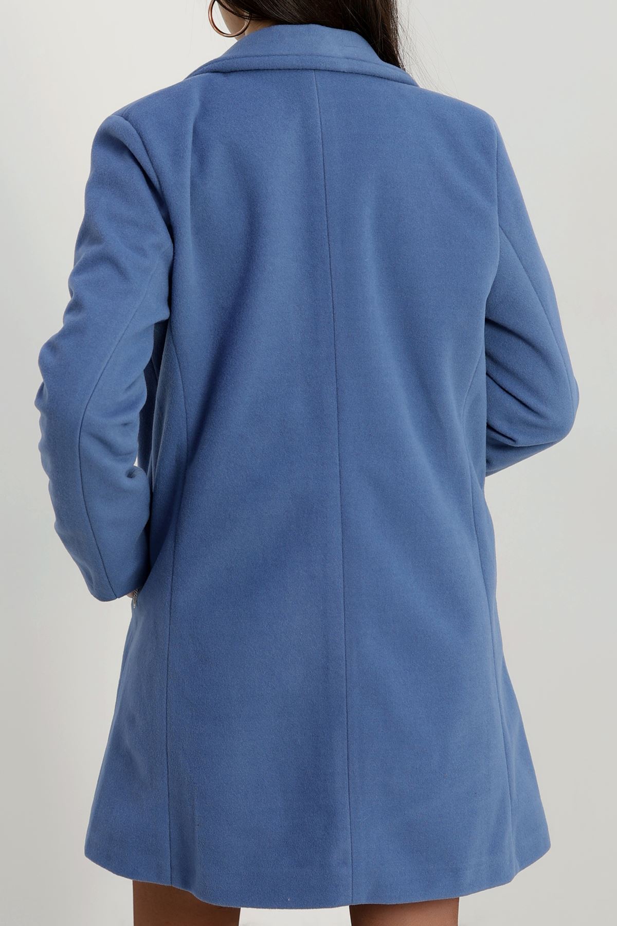 85 Cm Astarlı Kaşe Kaban İndigo - 90037.1839.