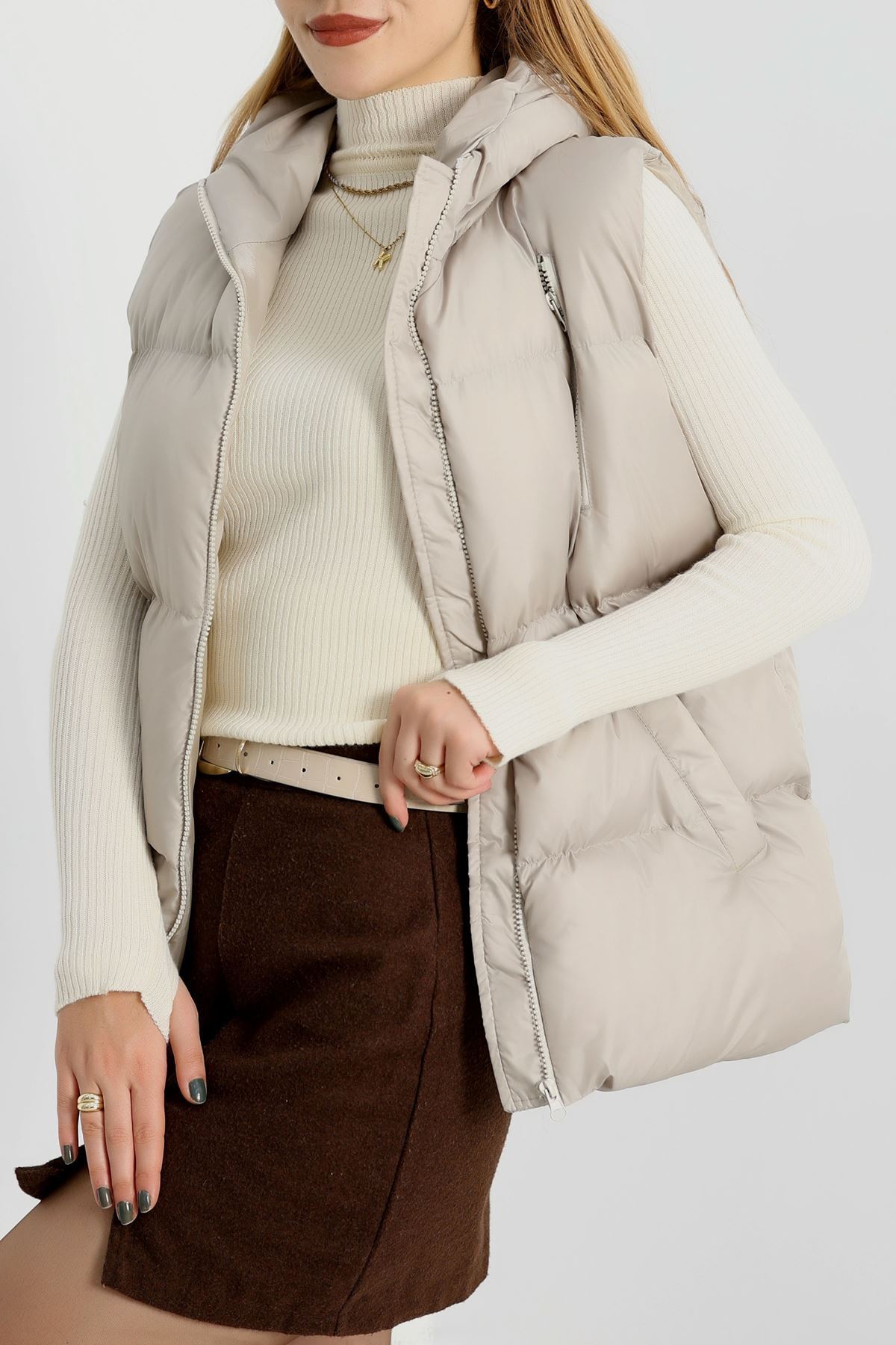 Kapşonlu Şişme Yelek Taş - 19190.1839.